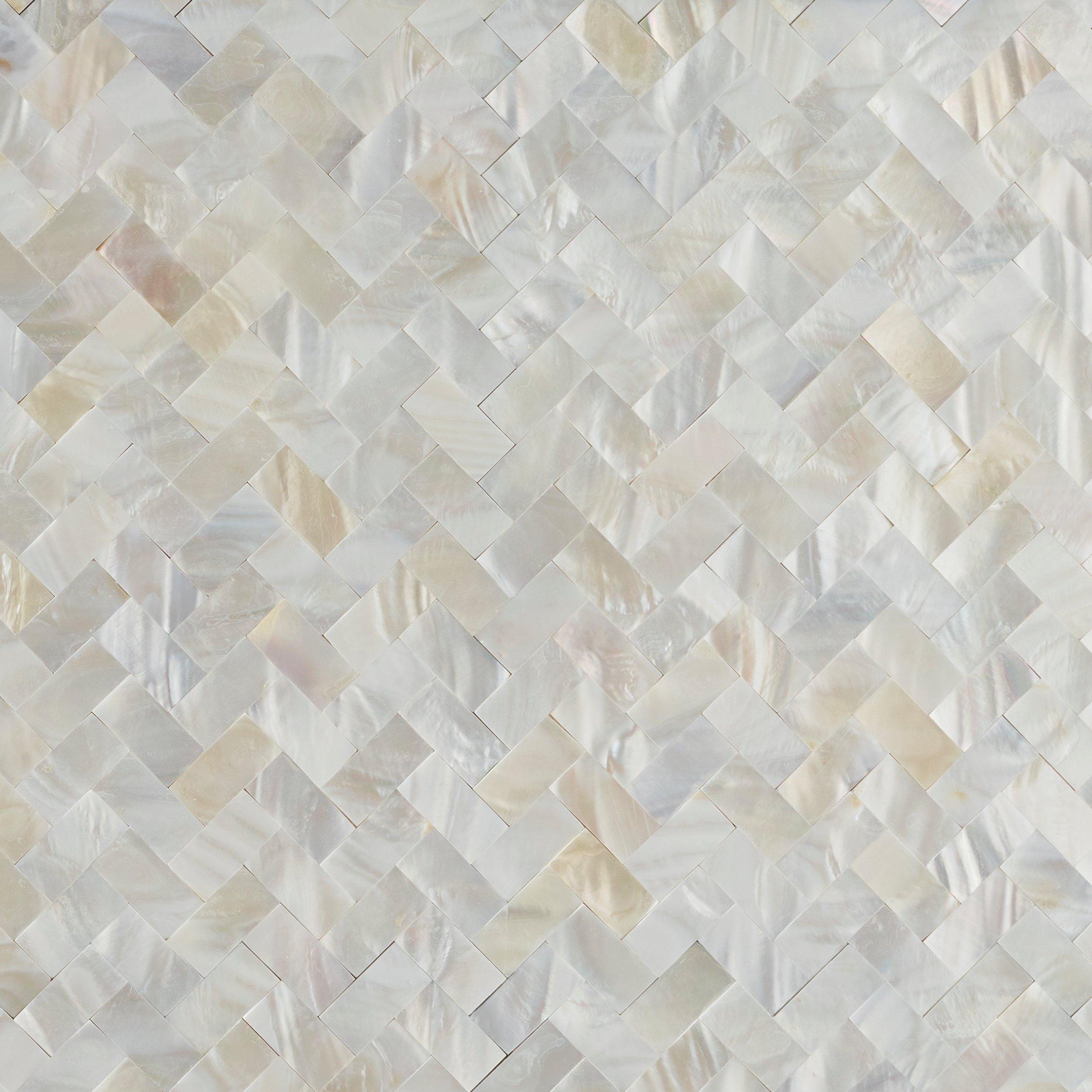 SimplInstall | Mother of Pearl Marble Herringbone Peel and Stick Tile, 11 x 12, White, 4 mm Thick - Floor & Decor