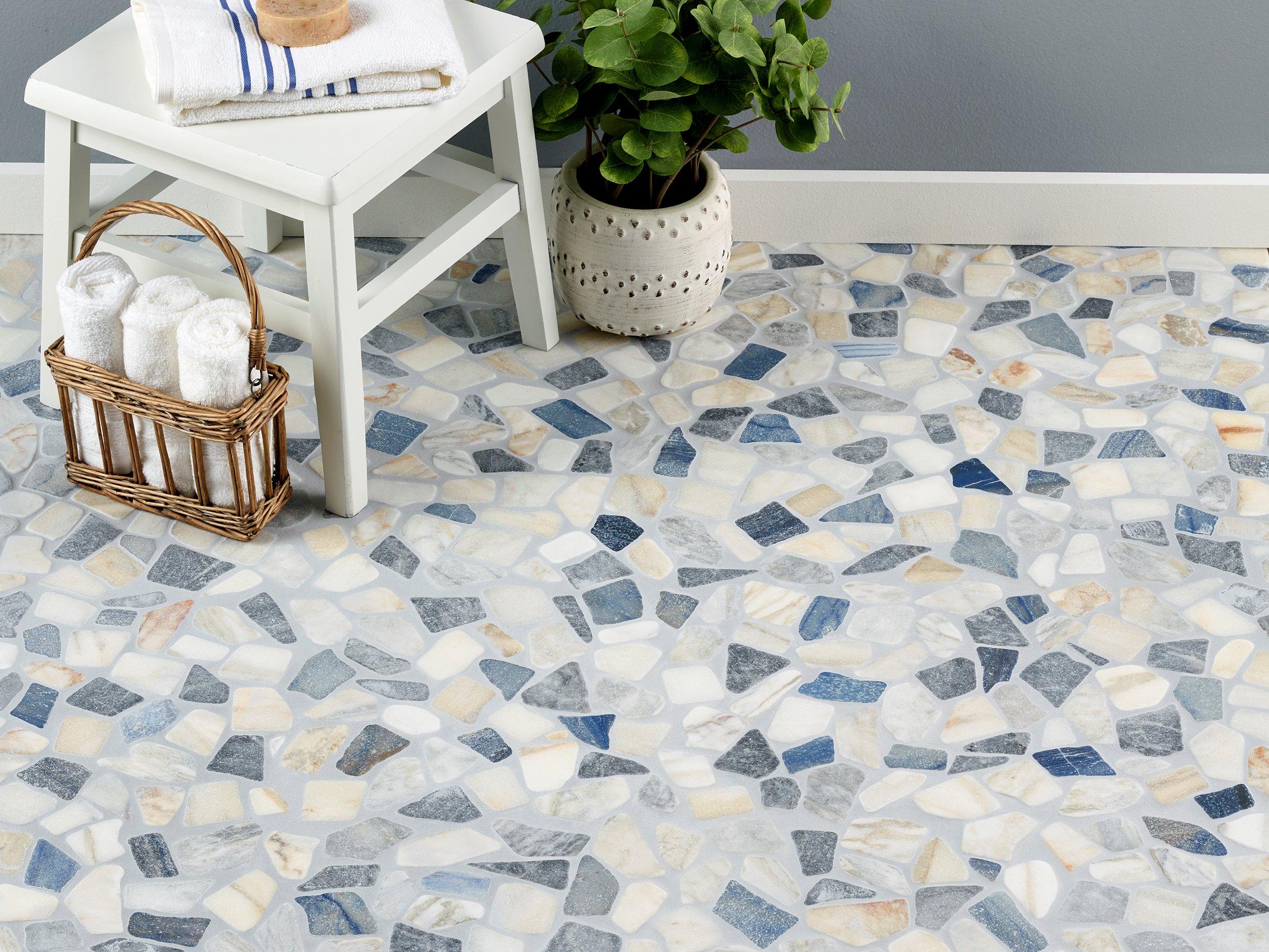 Medieval Diamonds Calacatta Gold & Lagos Azul Mosaic Tile