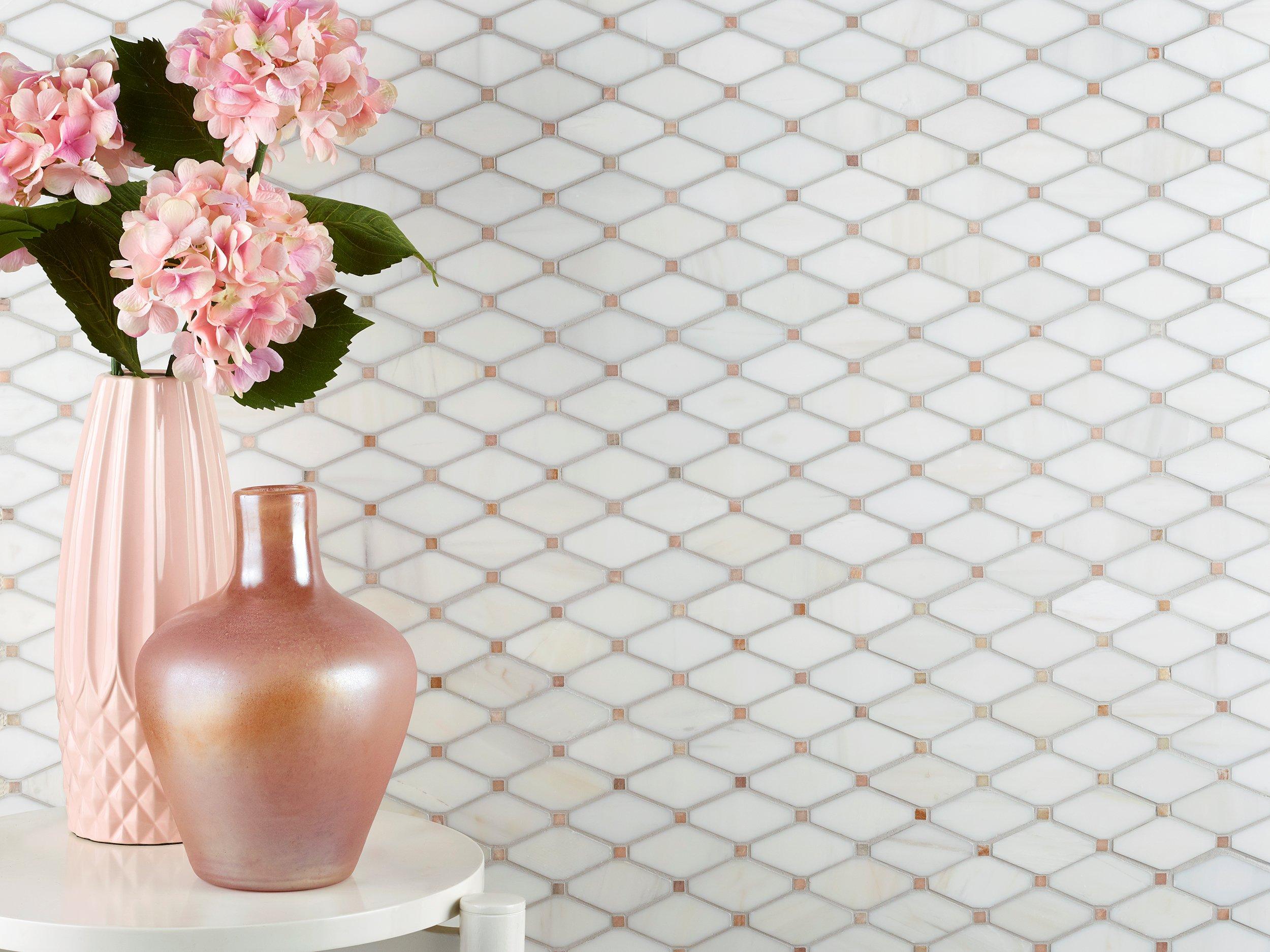 Dolomite Rose Clipped Diamond Polished Marble Mosaic