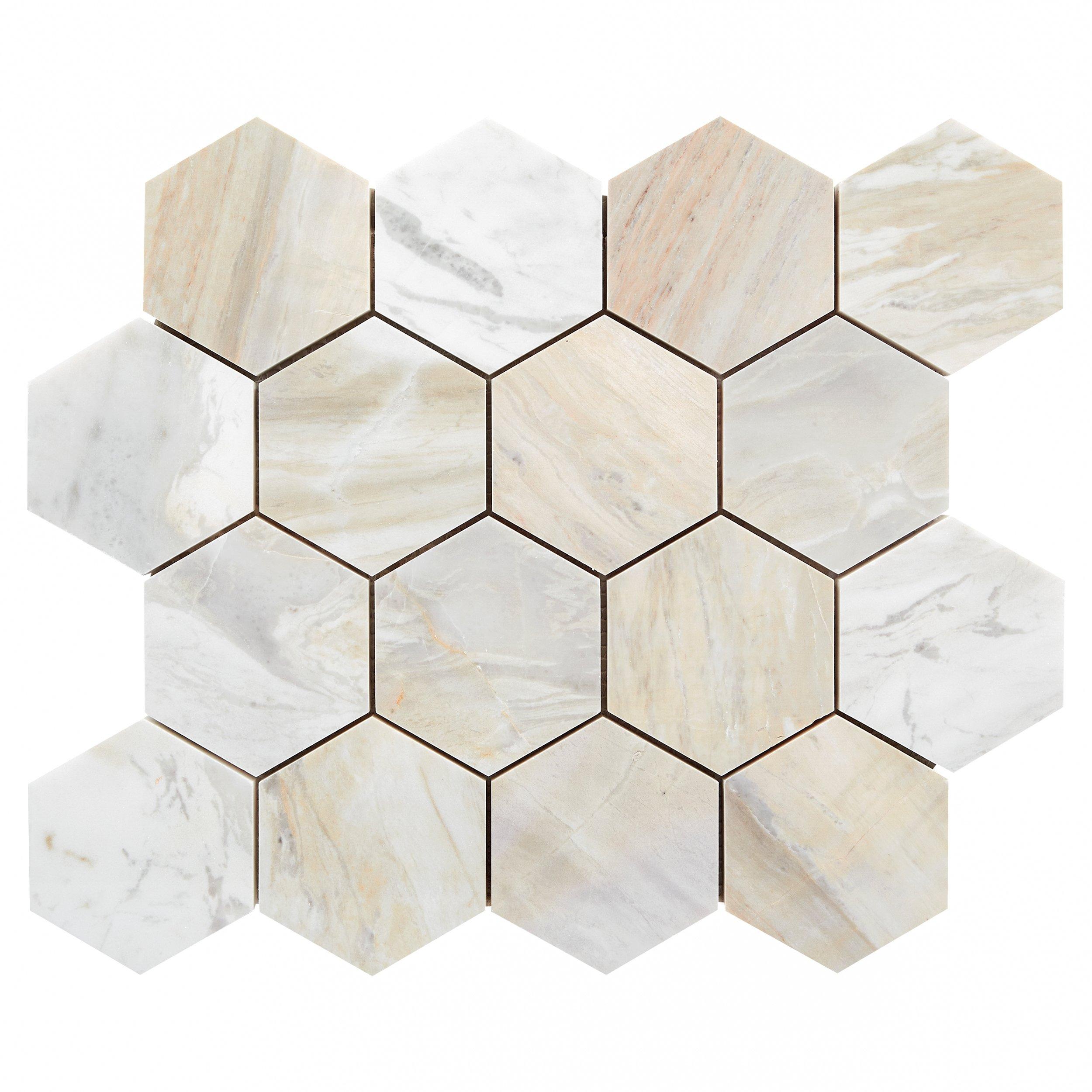 Sienna Sunset 3 in. Hexagon Polished Marble Mosaic