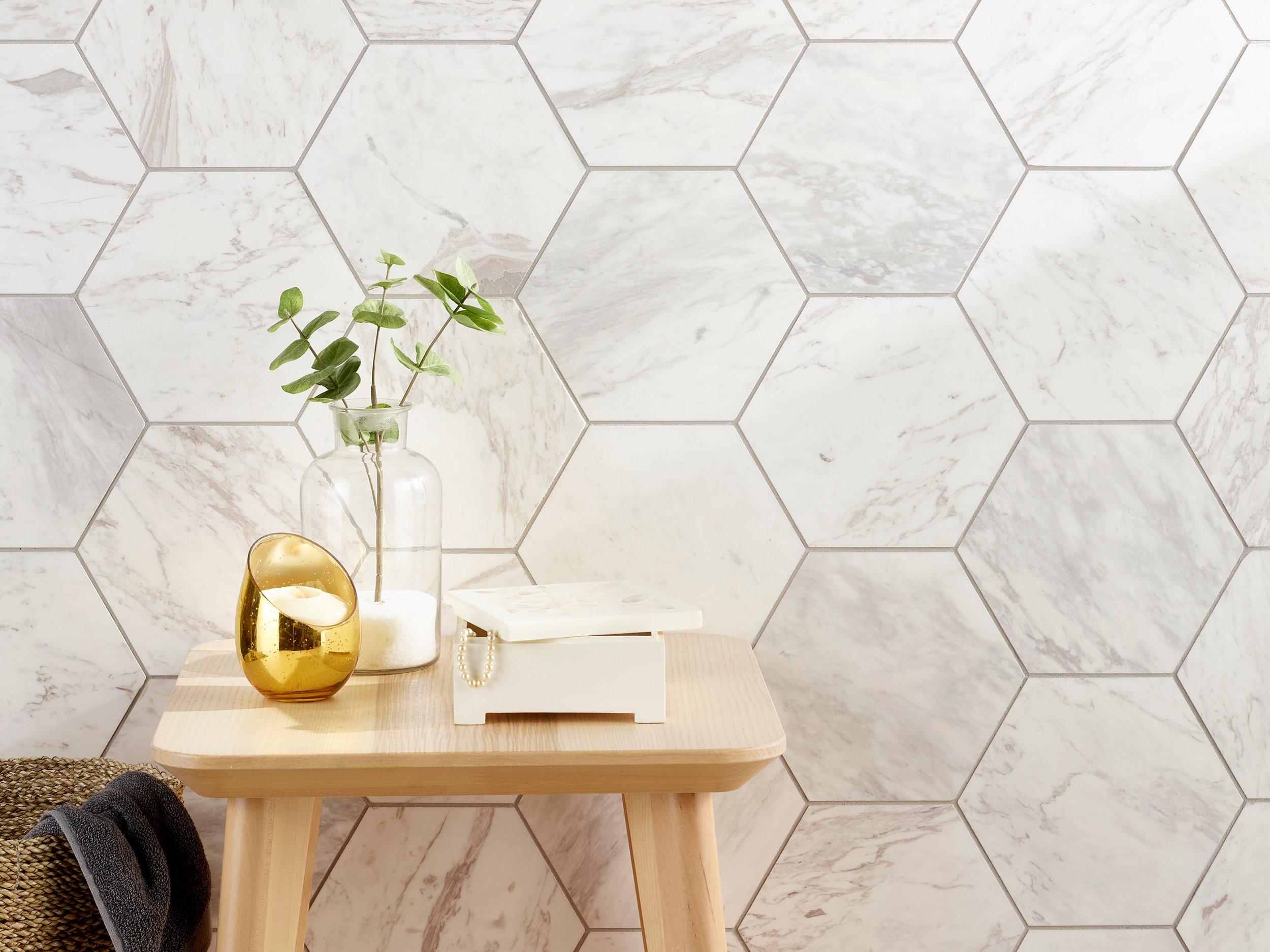 Volakas 8 in. Hexagon Honed Marble Tile