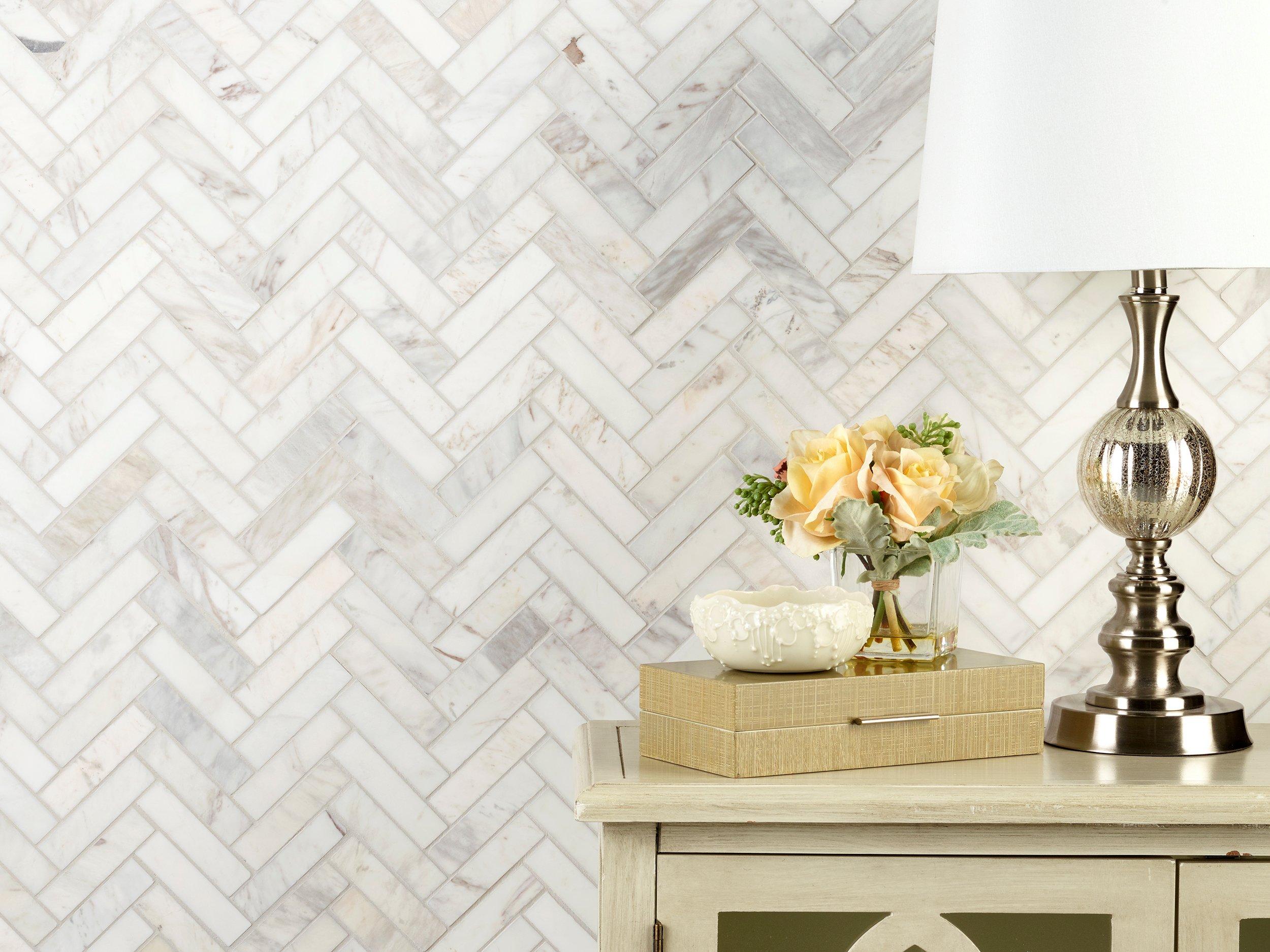 Volakas Herringbone Honed Marble Mosaic