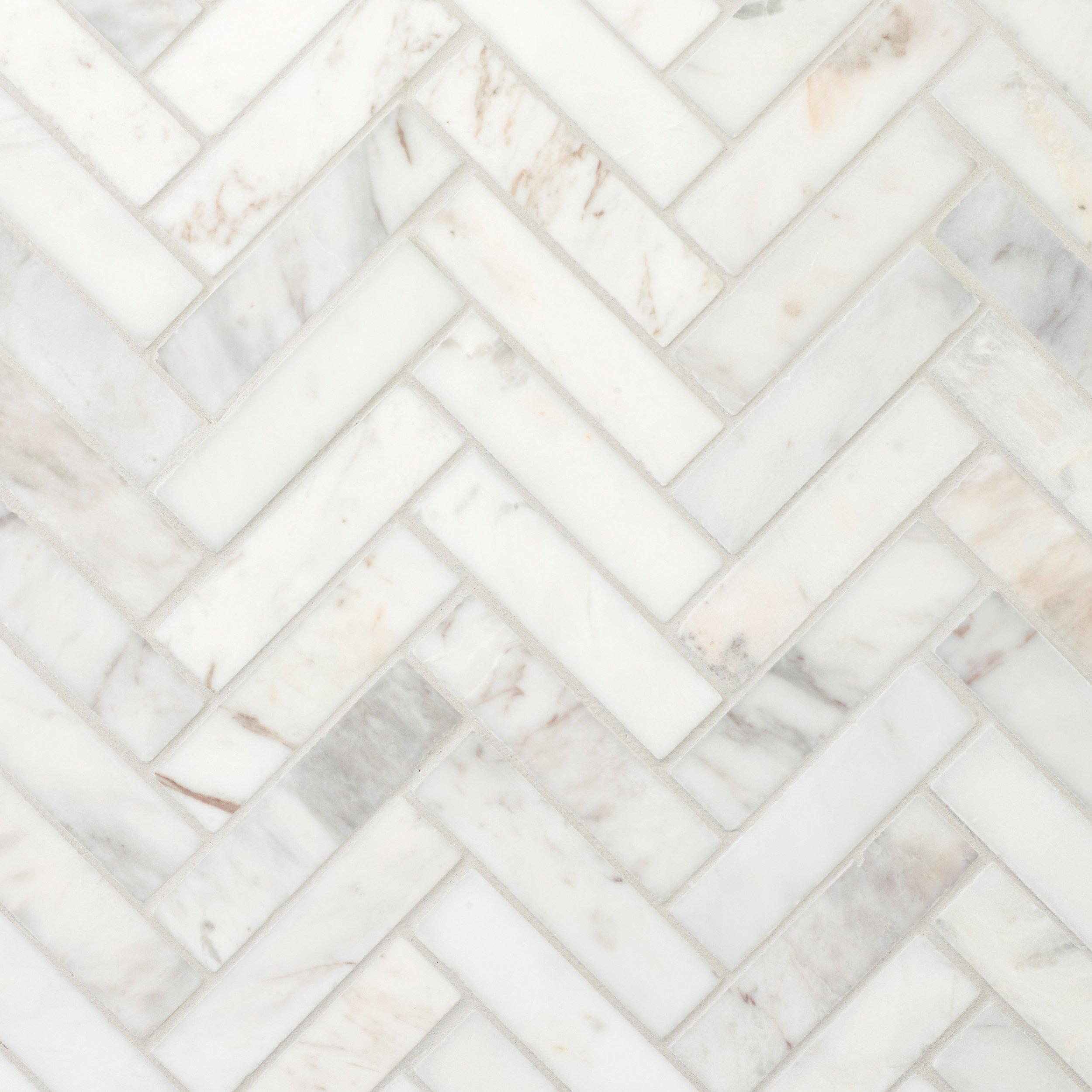 Volakas Herringbone Honed Marble Mosaic