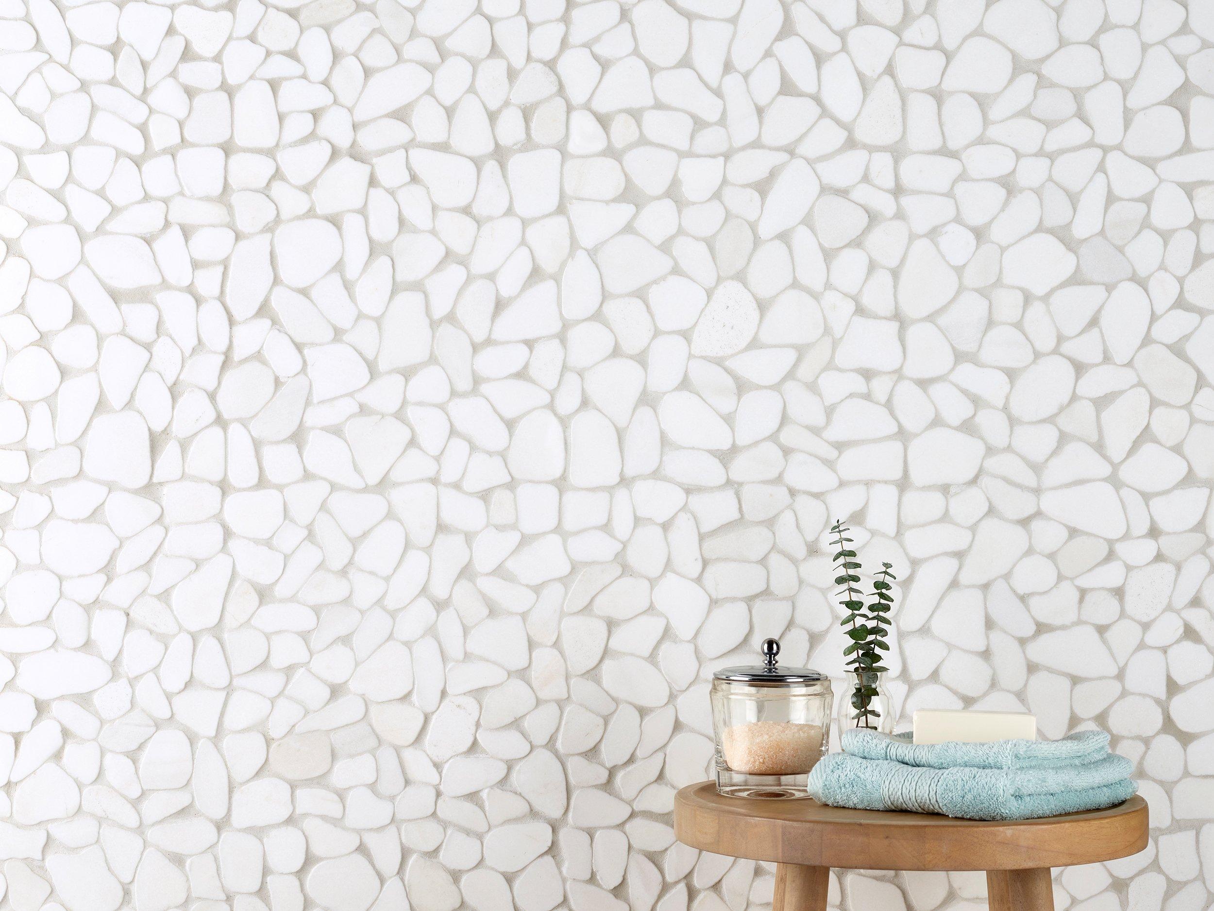 Flat Tumbled Thassos Premium II Pebble Marble Mosaic