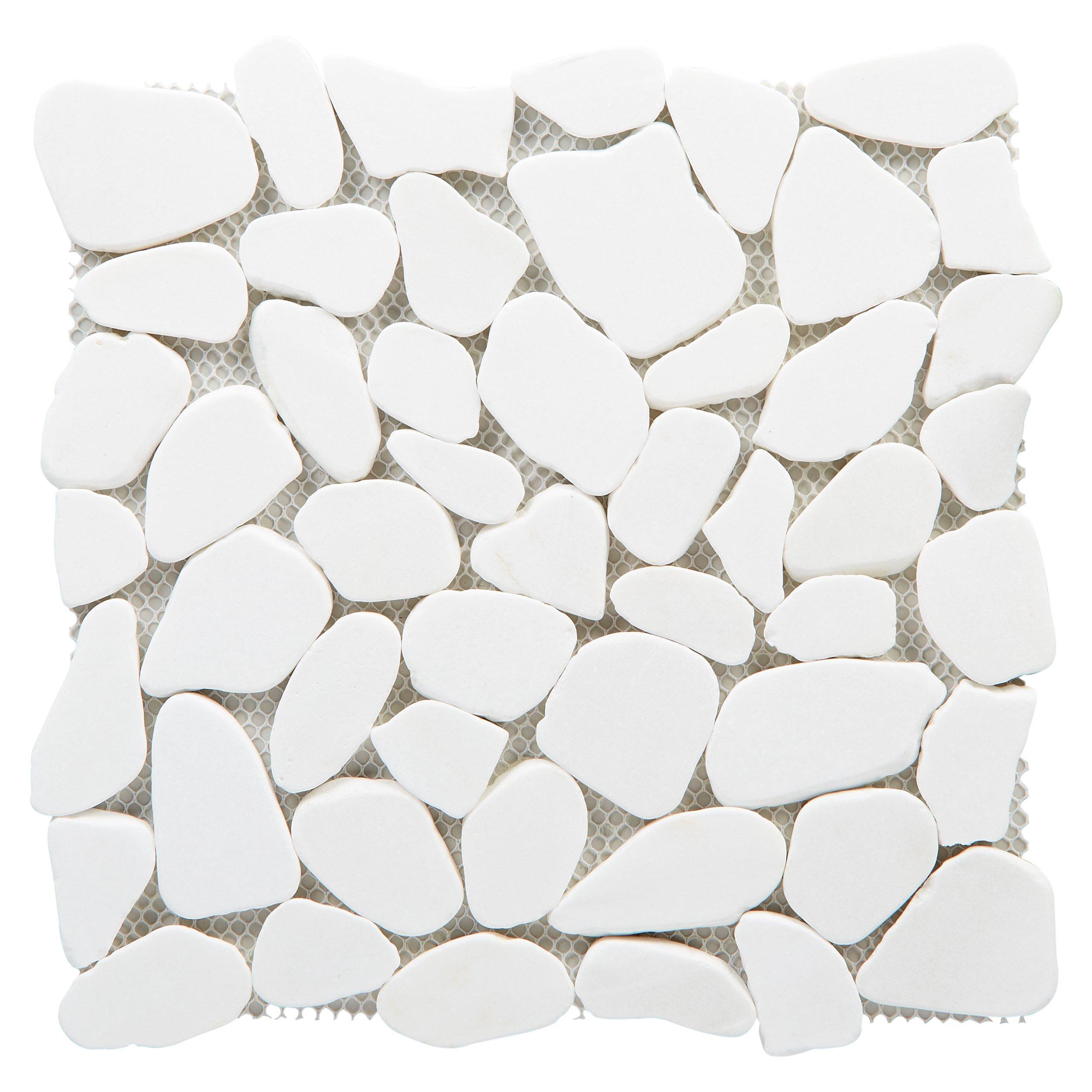 Flat Tumbled Thassos Premium II Pebble Marble Mosaic