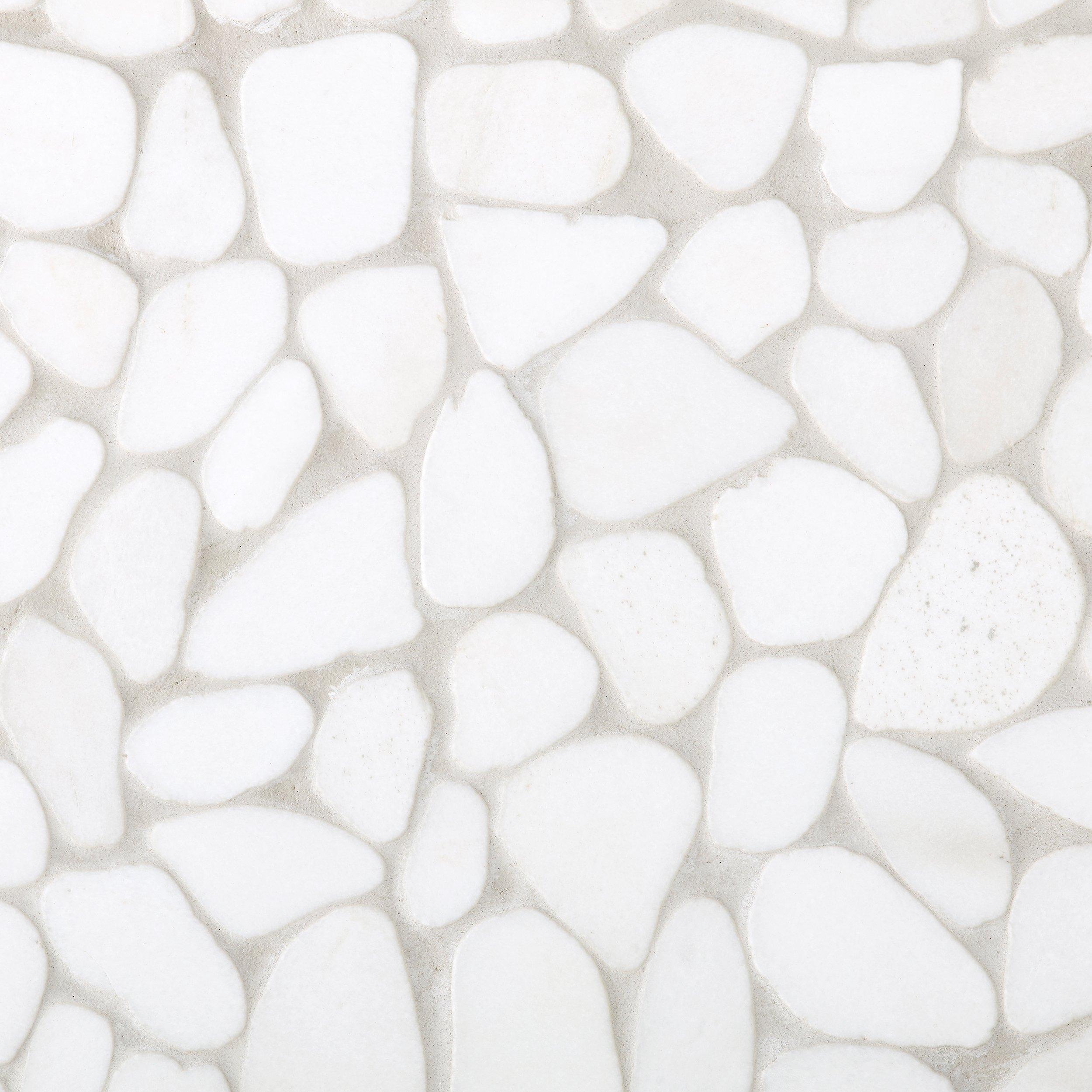 Flat Tumbled Thassos Premium II Pebble Marble Mosaic