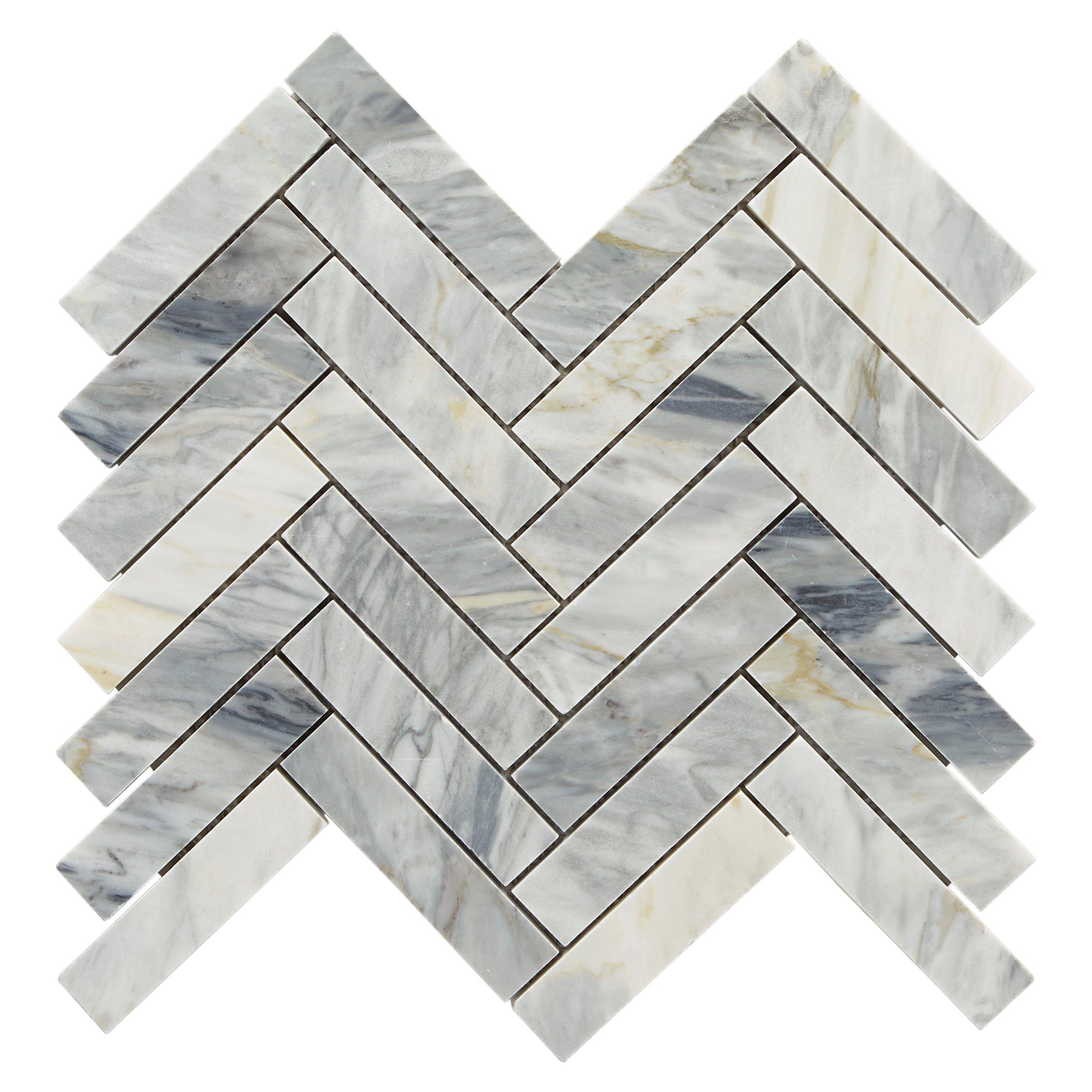 Calacatta Bluette Honed Marble Herringbone Mosaic | Floor and Decor