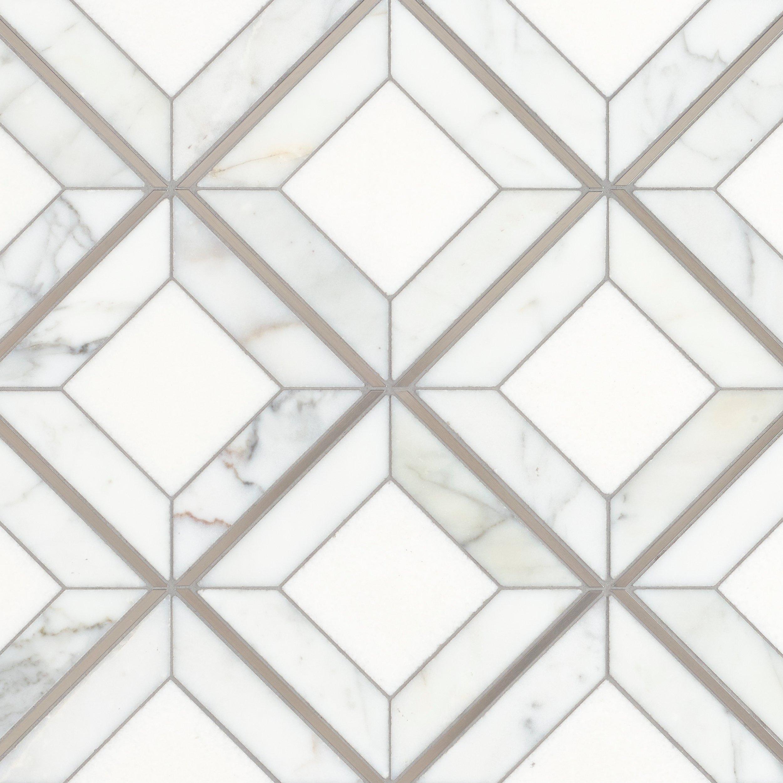 Thassos Marble and Statuario Stainless Steel Diamond Mosaic