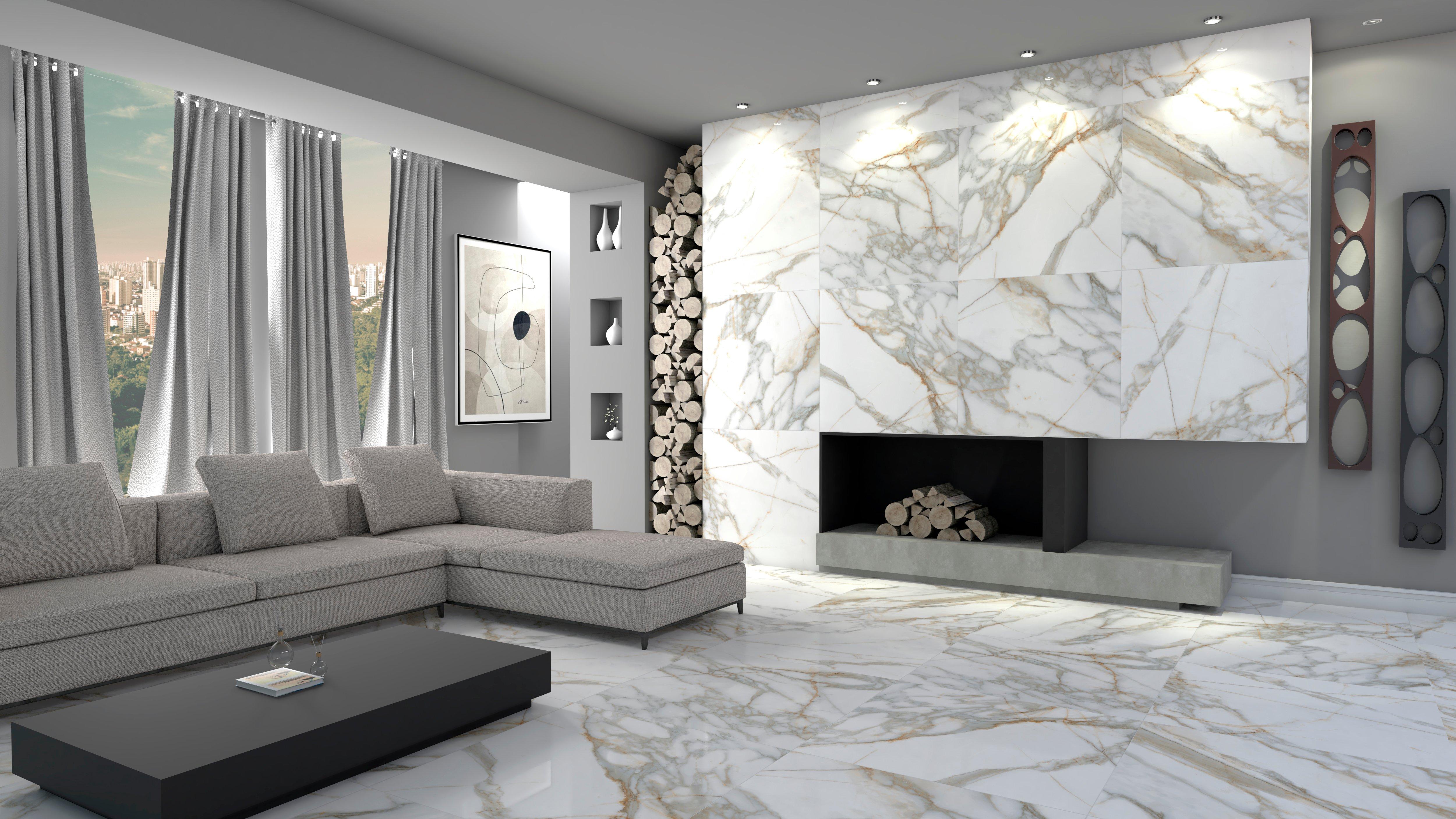 San Michele Classic Polished Porcelain Tile White Tile Floor