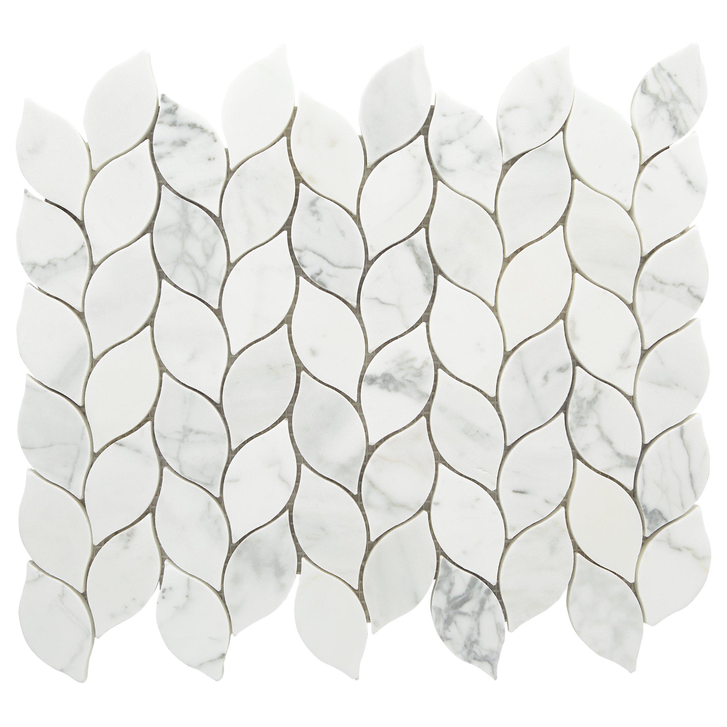 Statuario Leaf Honed Marble Mosaic