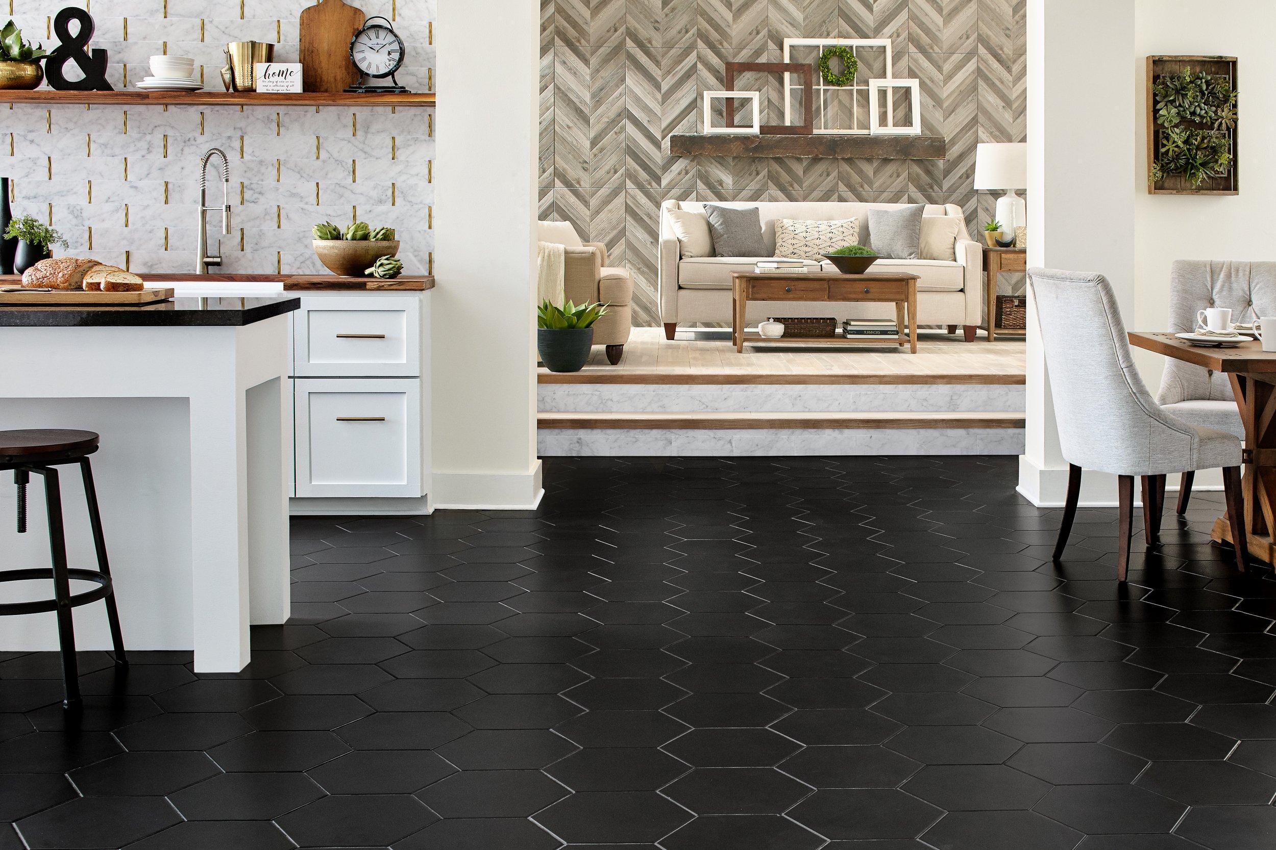 Opal Black Porcelain Tile Floor And Decor, Black Hexagon Floor Tile