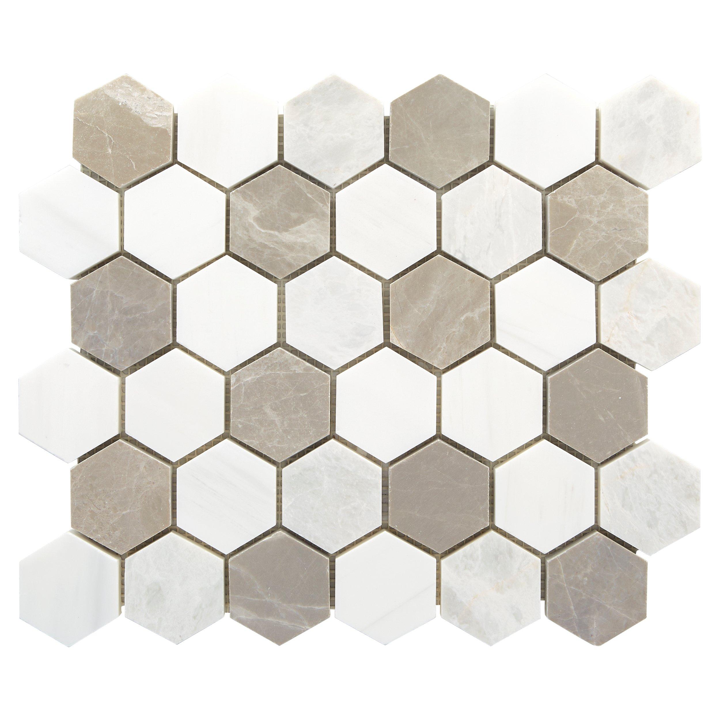 Iceberg Blend Marble 2 in. Hexagon Mosaic Floor and Decor