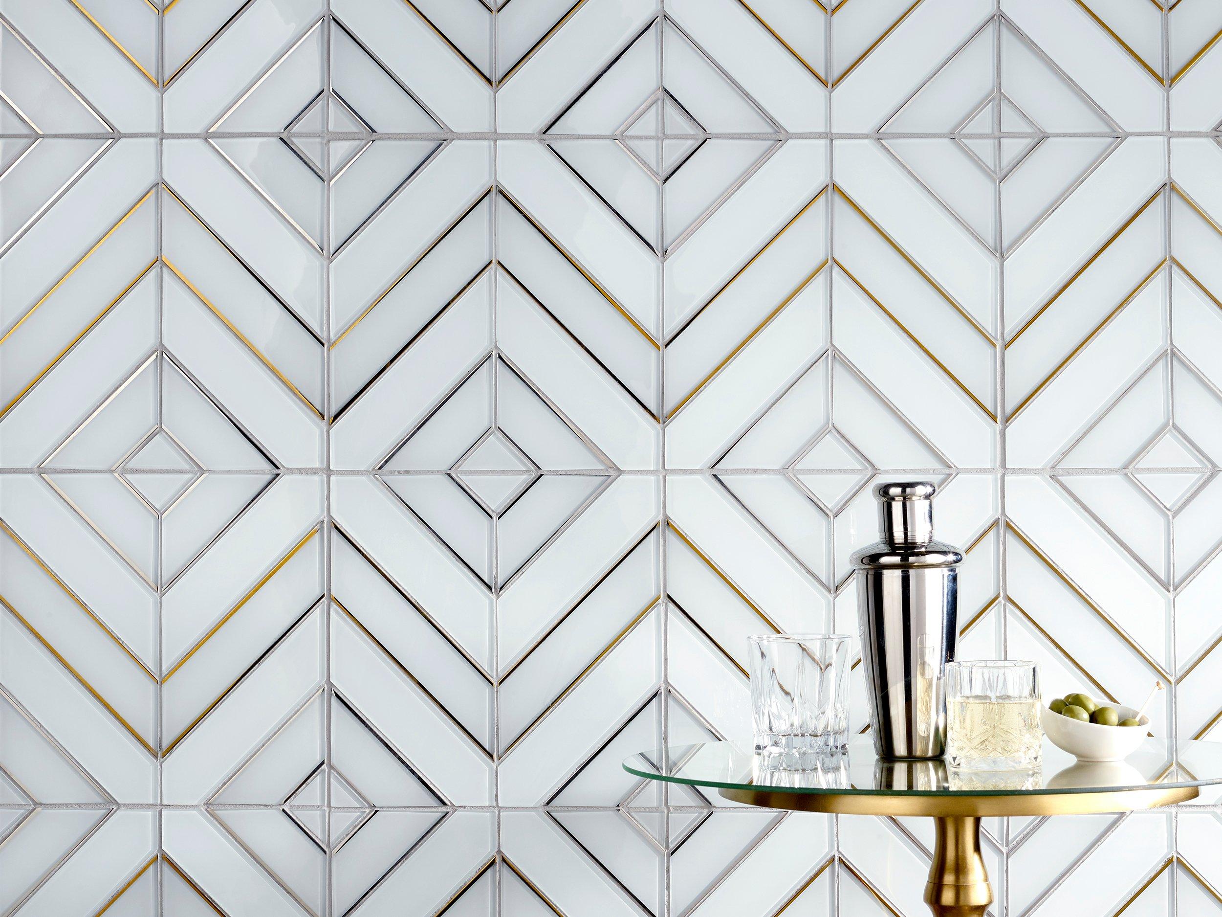 Metallic White Chevron Glass Mosaic