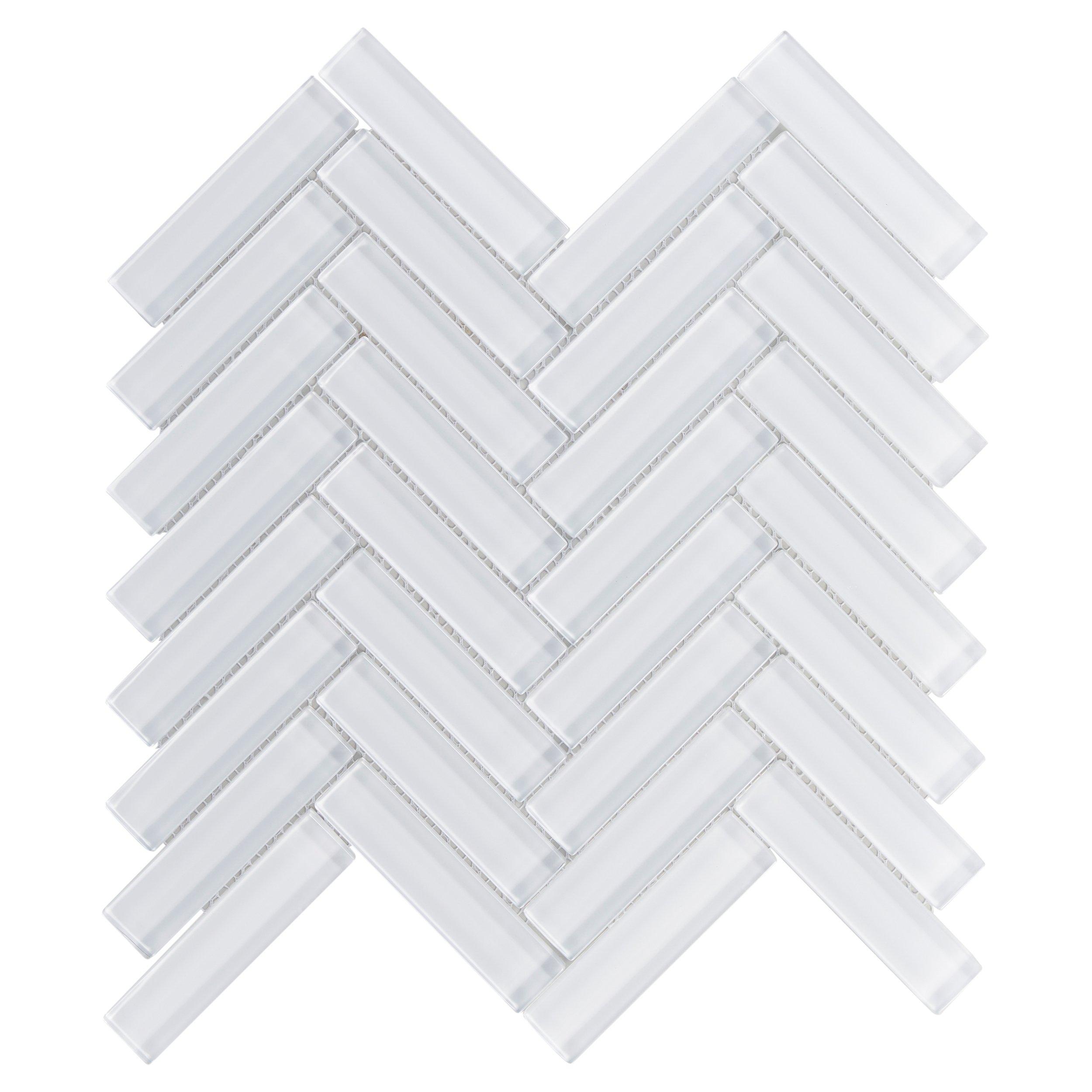 Snow Herringbone Glass Mosaic