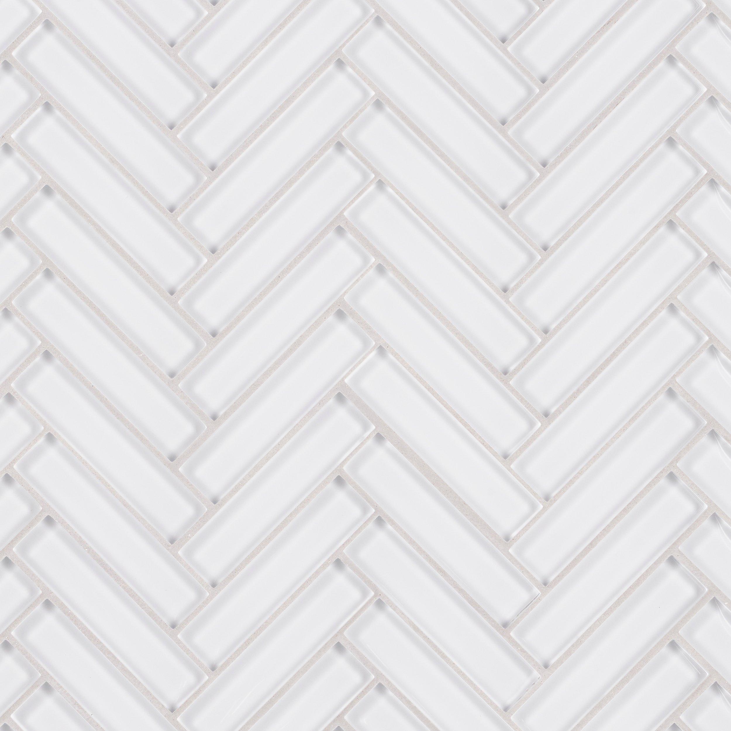 Snow Herringbone Glass Mosaic