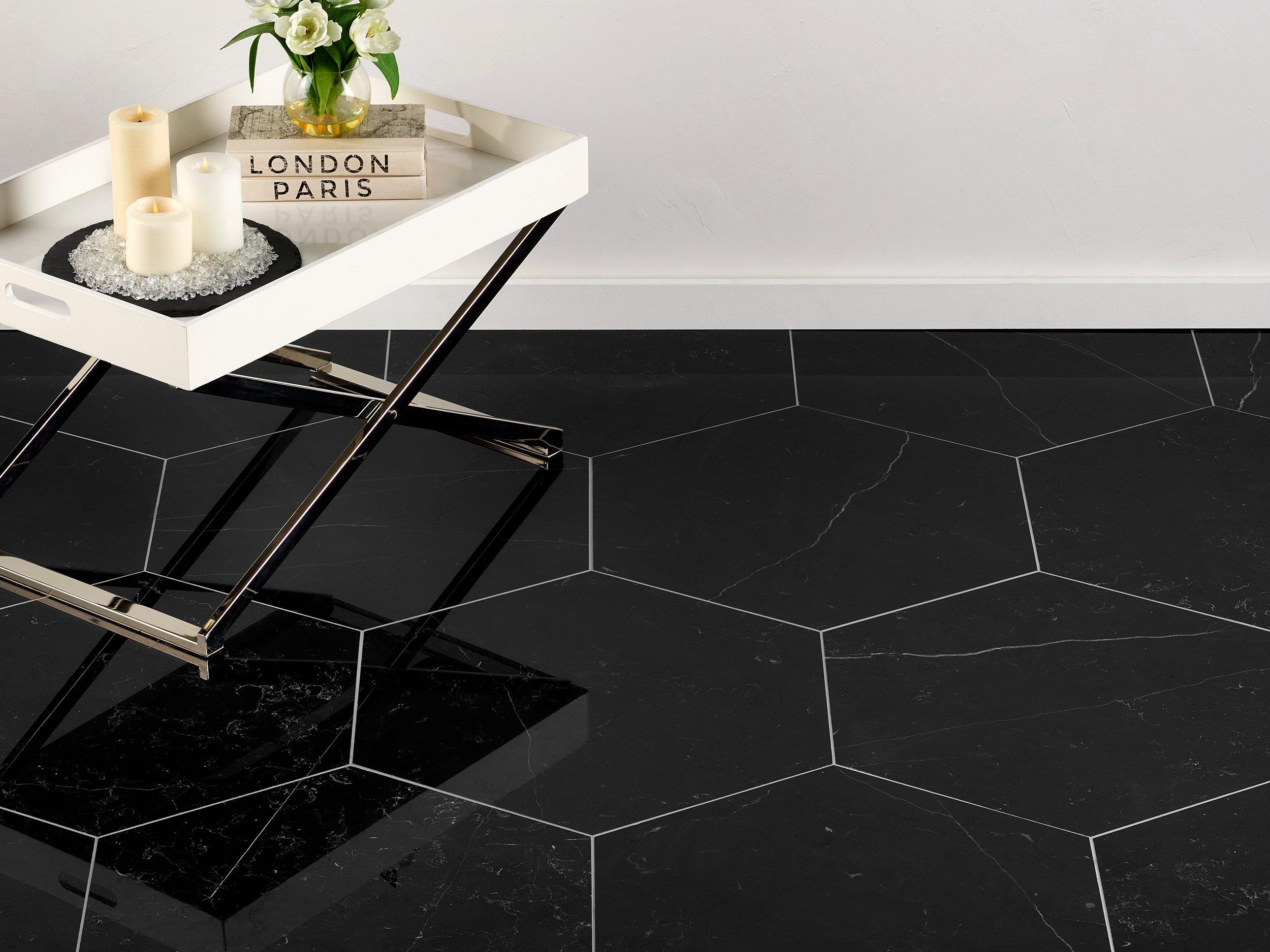 Sable Black Hexagon Polished Marble Tile