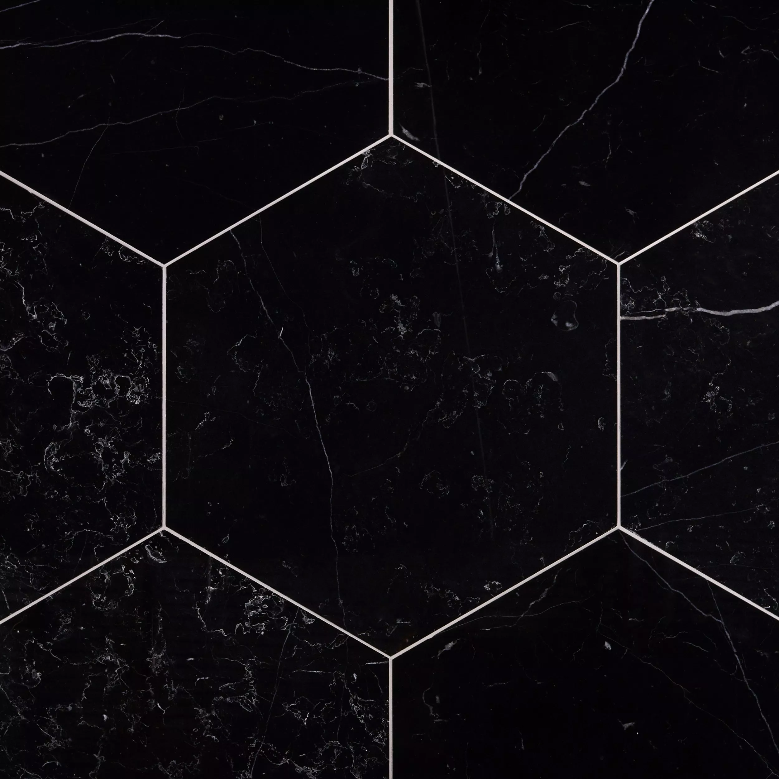 Sable Black Hexagon Polished Marble Tile | Floor and Decor