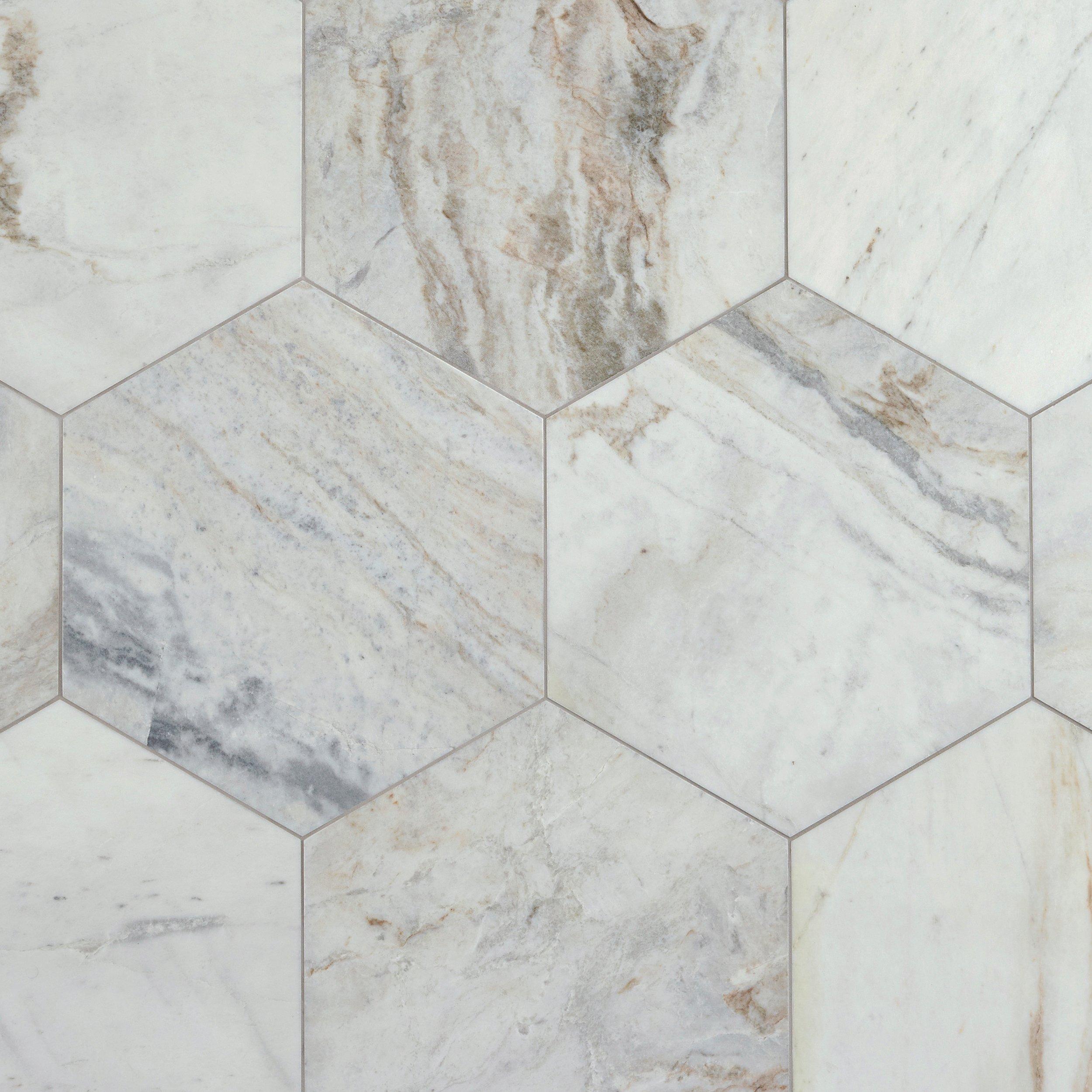 Bianco Orion Polished Hexagon Marble Tile - 16 x 18 - 100899723 | Floor
