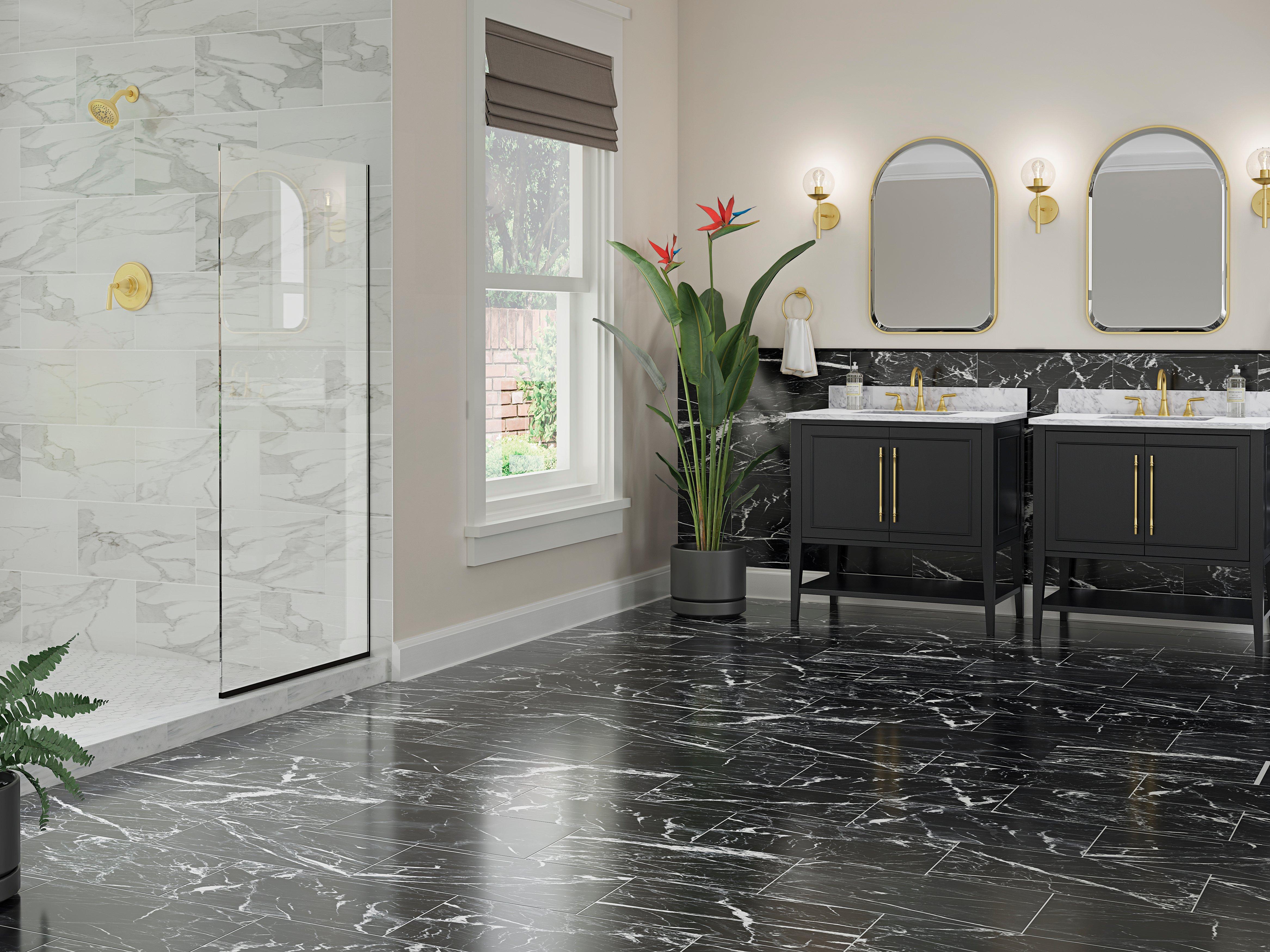 Ryker Black Leathered Marble Tile