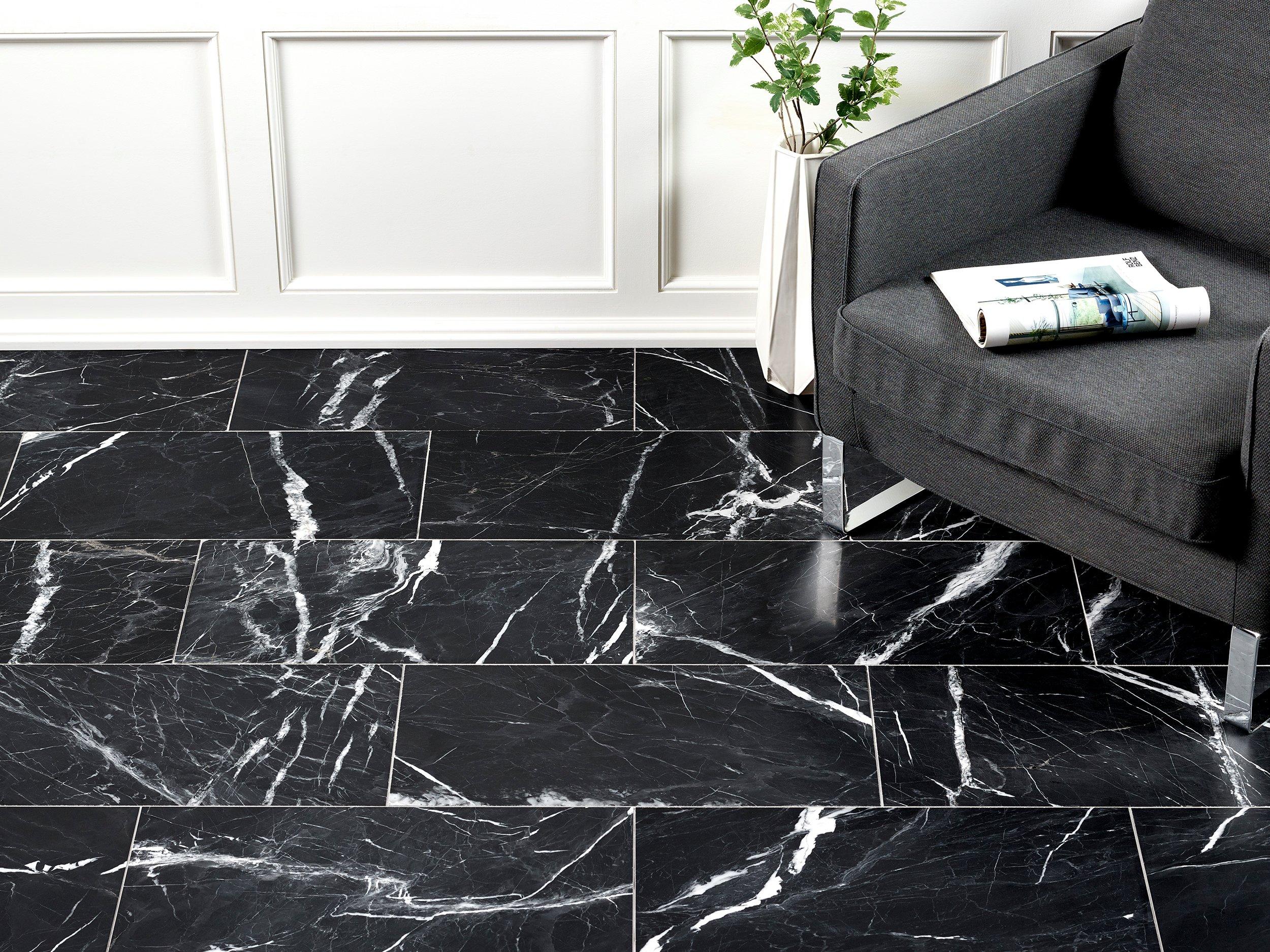 Ryker Black Leathered Marble Tile
