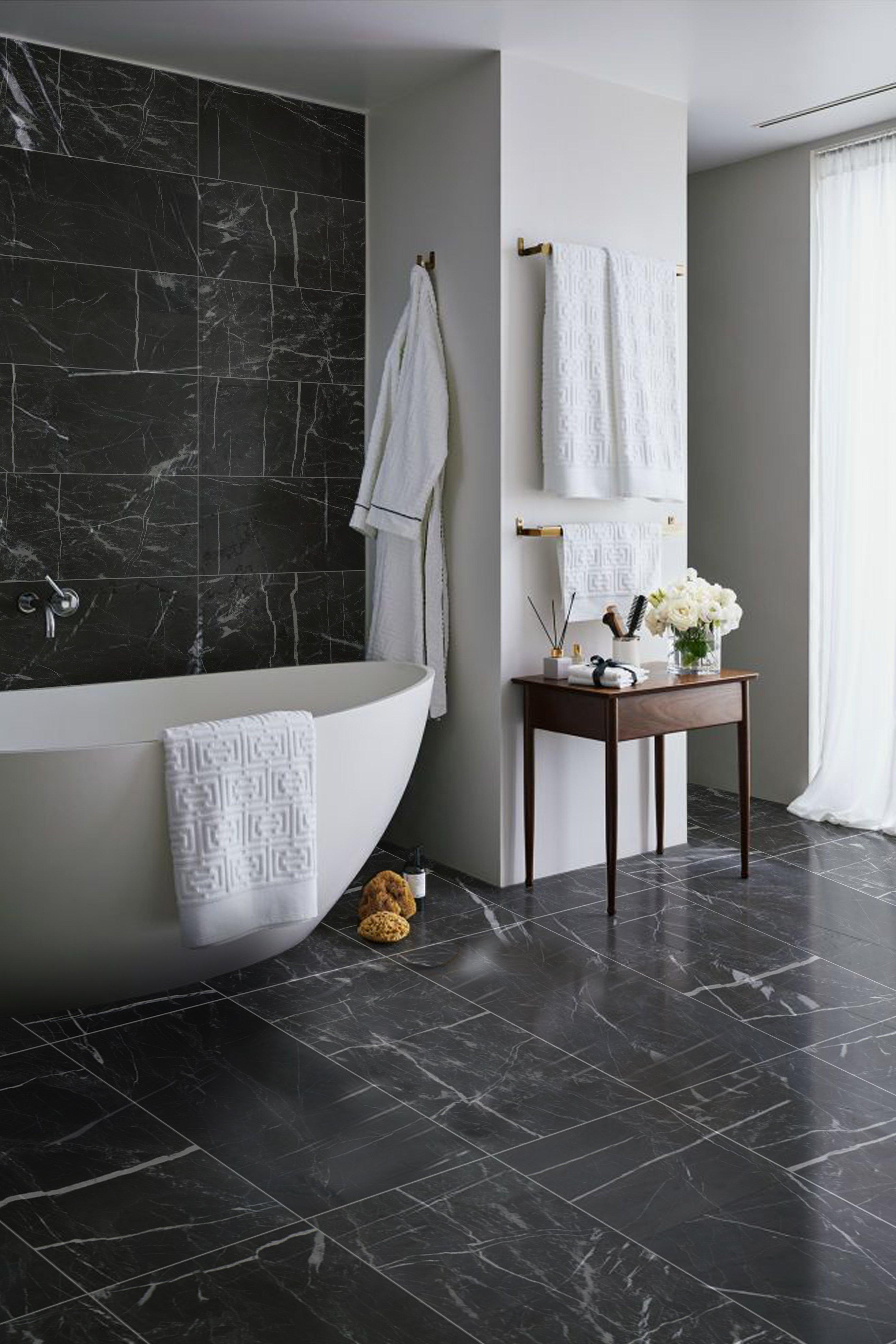 Ryker Black Leathered Marble Tile