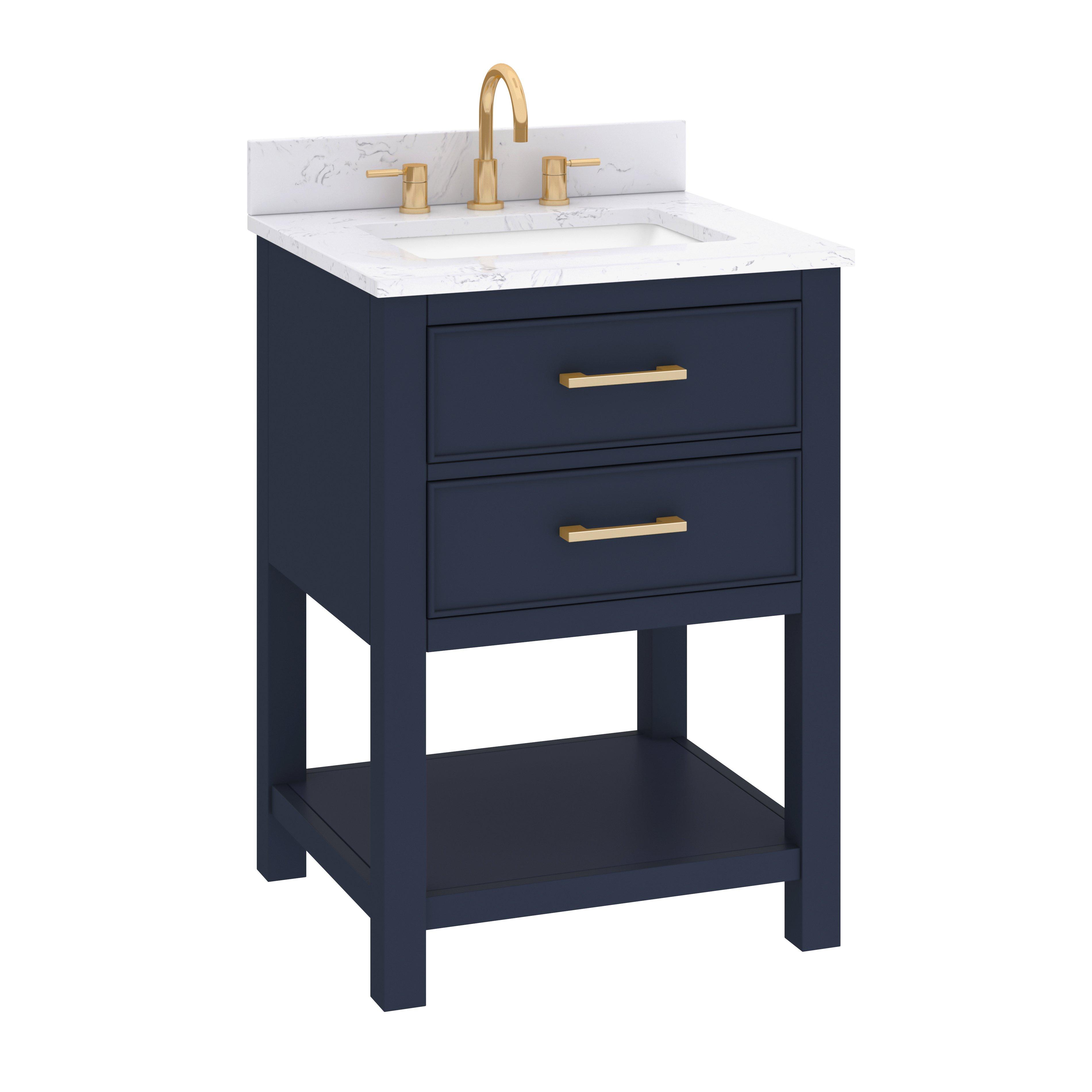 Hampton 31 in. Navy Blue Single Vanity with Engineered Top