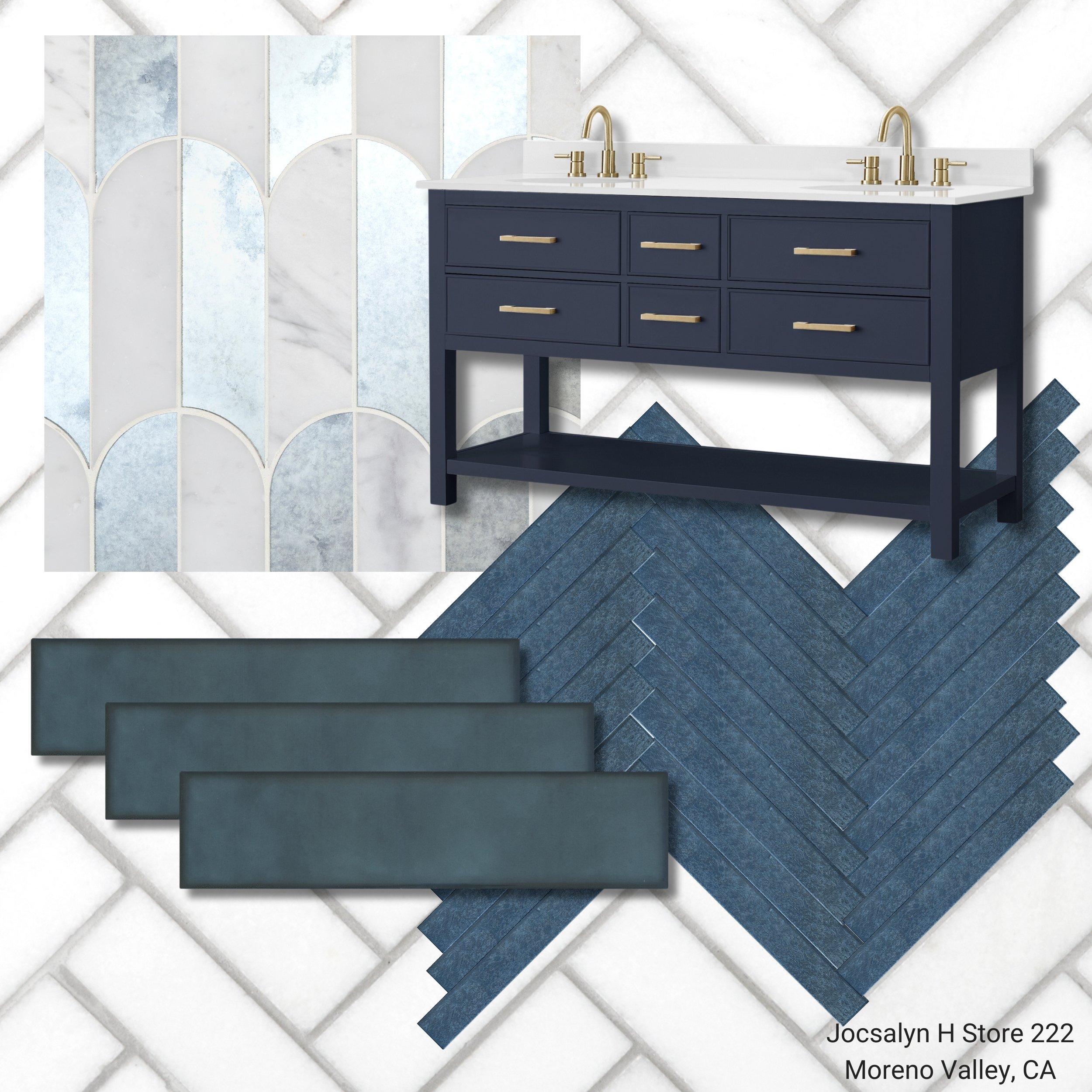 Hampton 61 in. Blue Double Vanity with Engineered Top