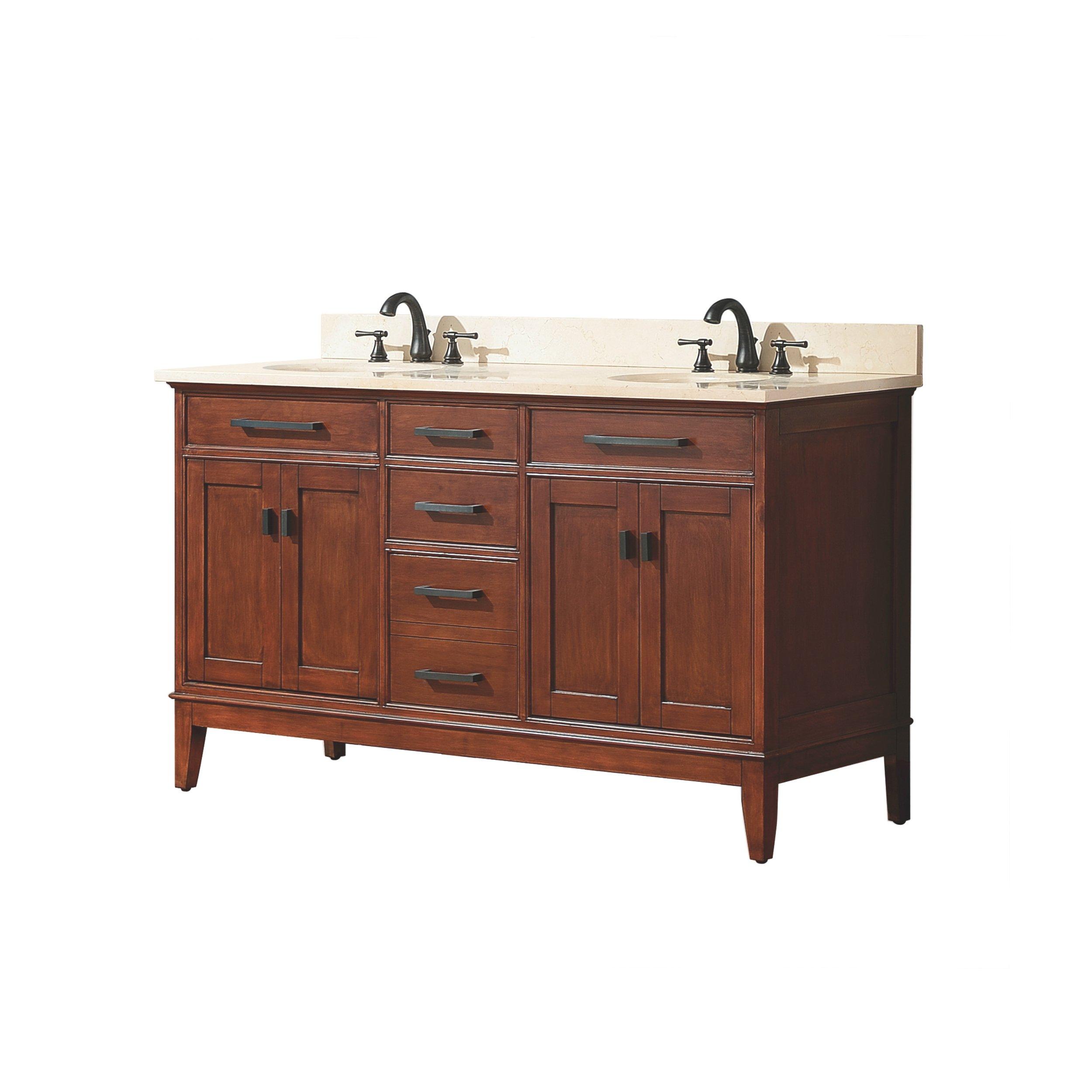 Landon 61 in. Tobacco Double Vanity with Crema Marfil Top