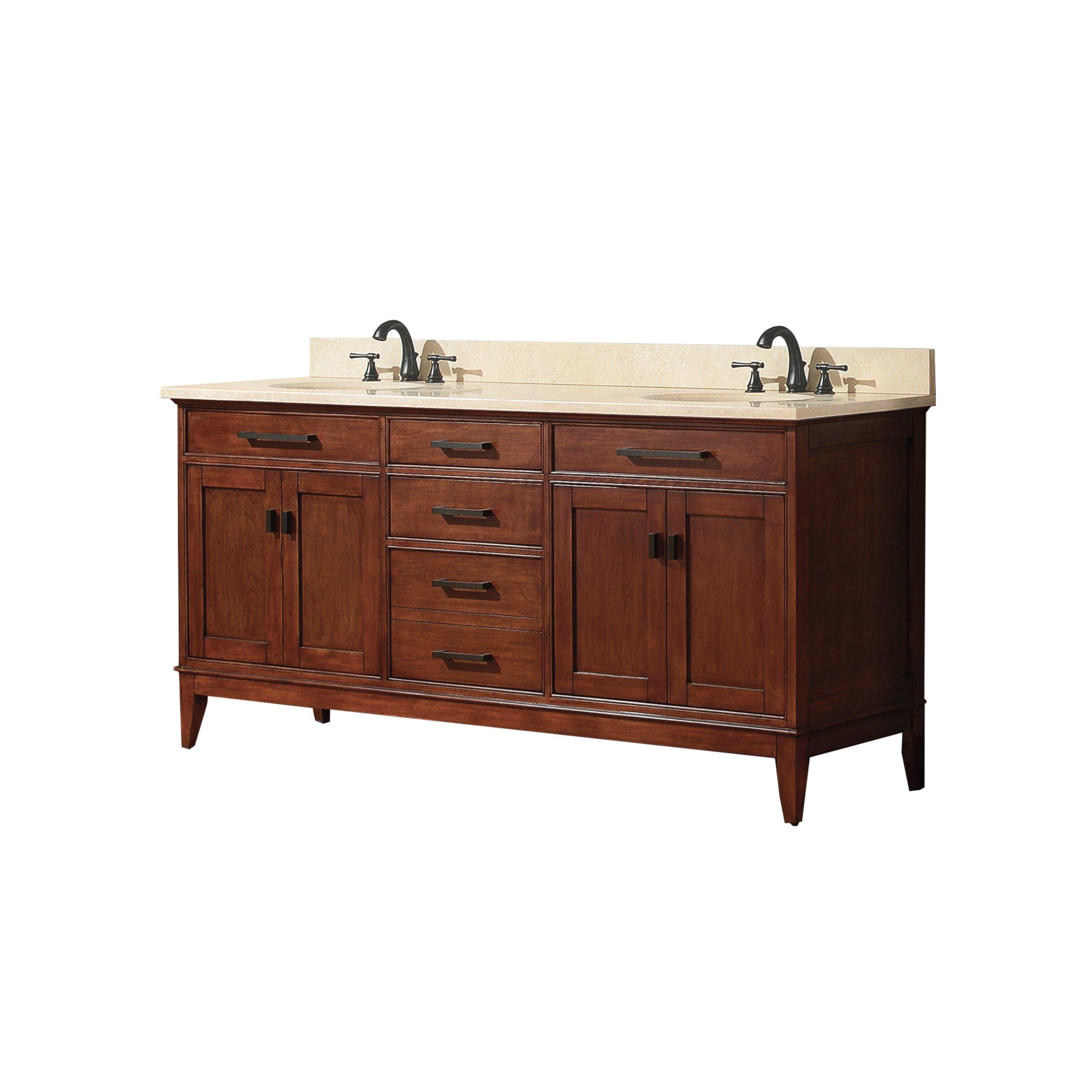 Landon 73 in. Tobacco Double Vanity with Crema Marfil Top