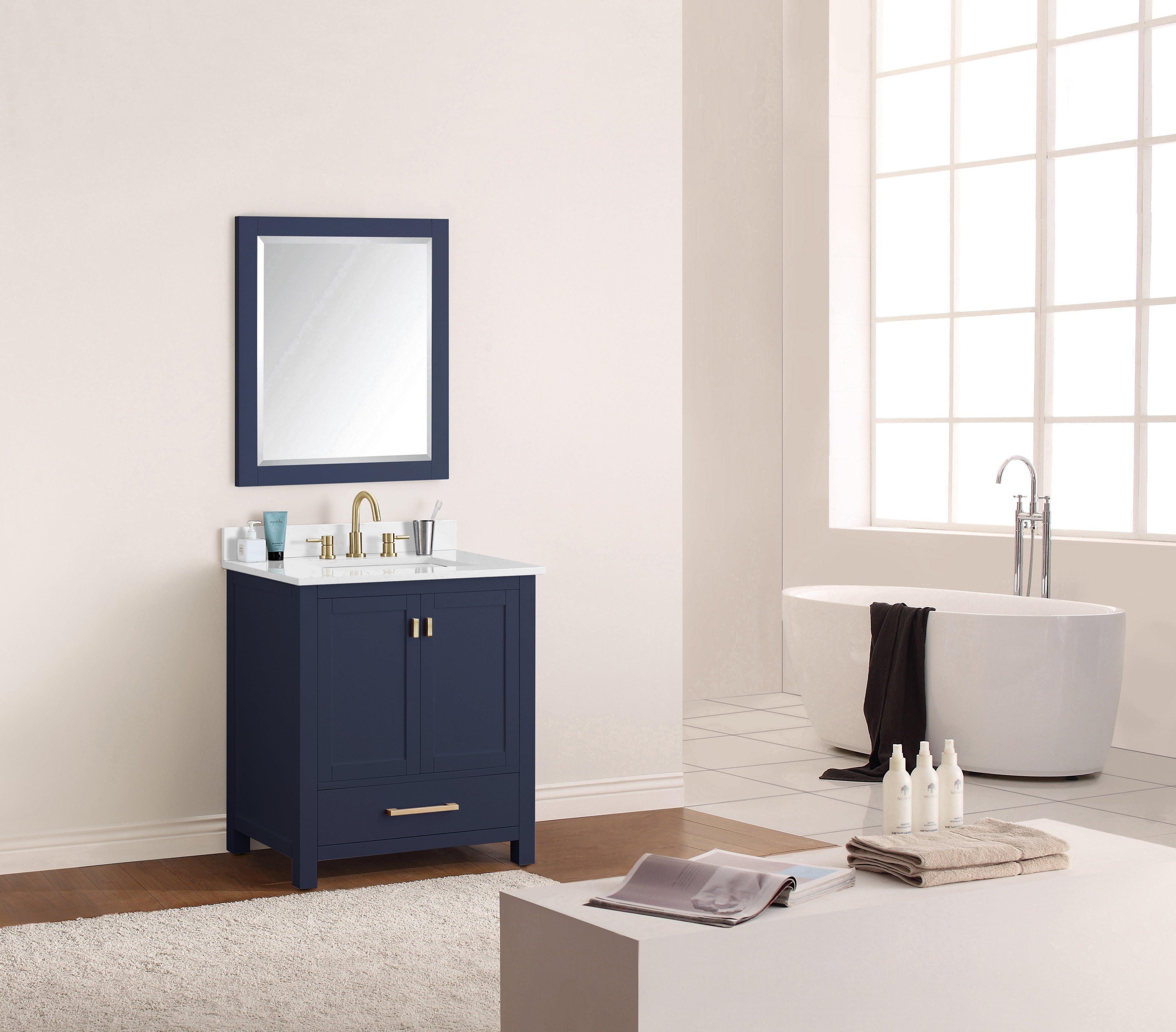 Kent 31 in. Blue Single Vanity with Engineered Cararra Top