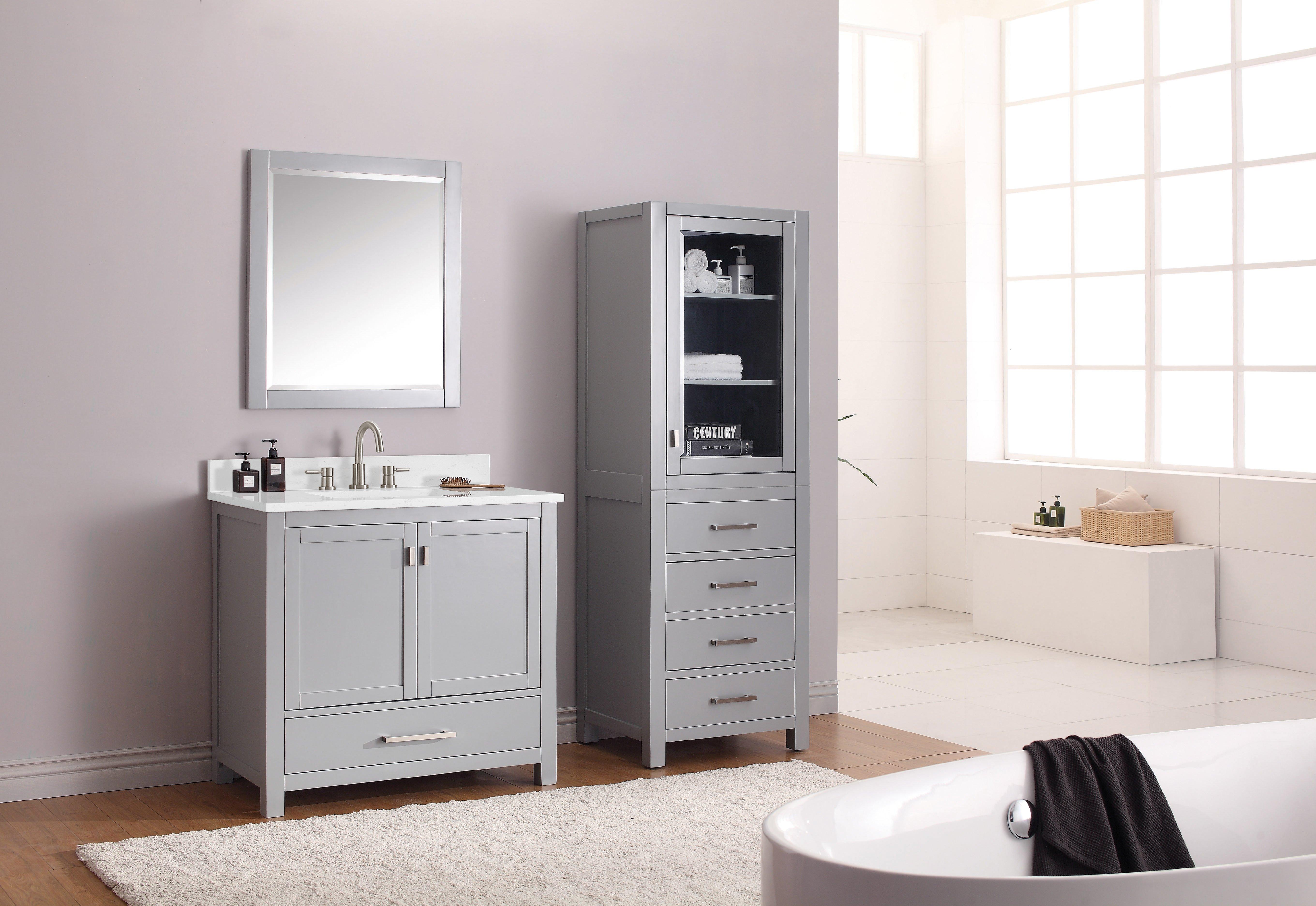Kent 37 in. Chilled Gray Single Vanity with Engineered Cararra Top