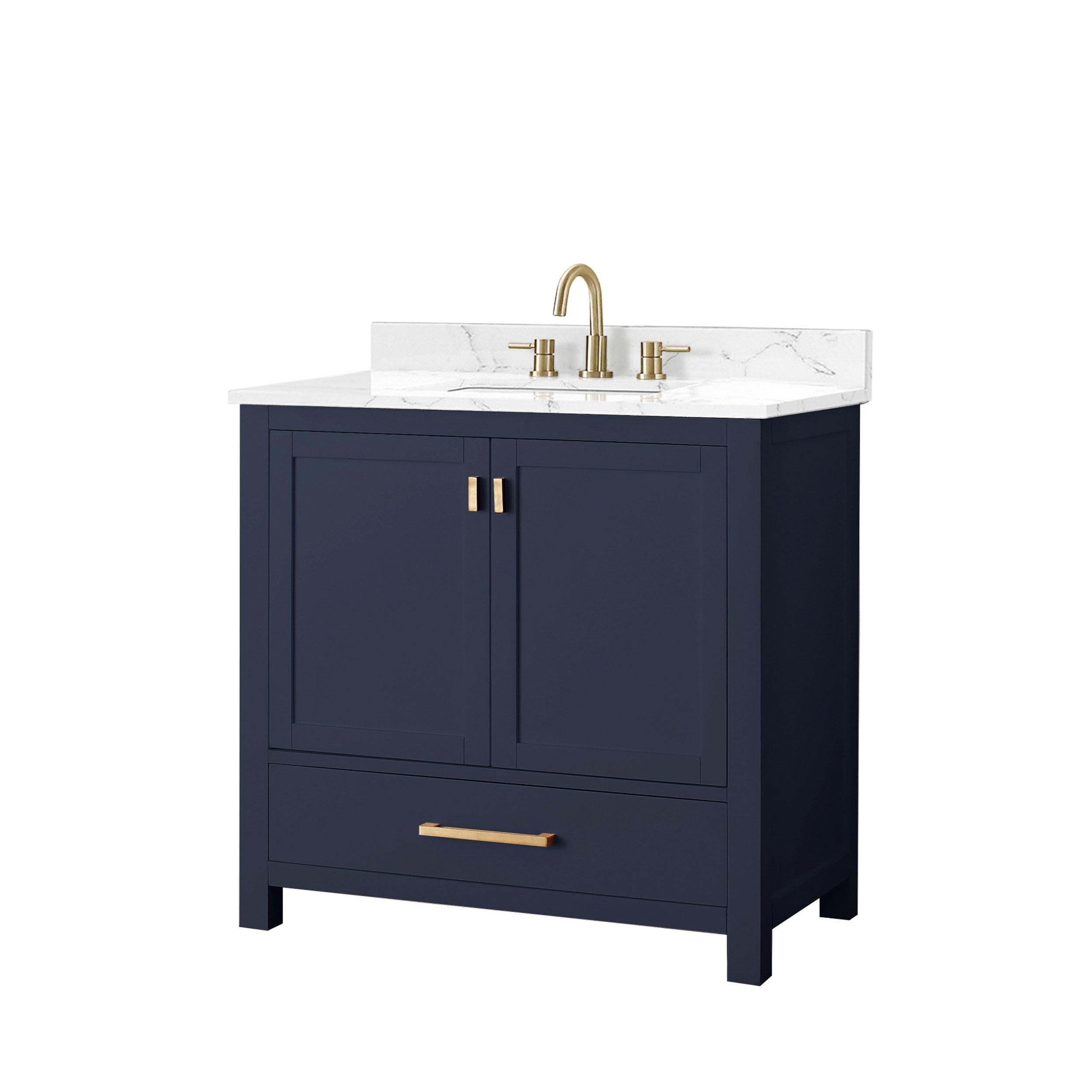 Kent 37 in. Blue Single Vanity with Engineered Cararra Top