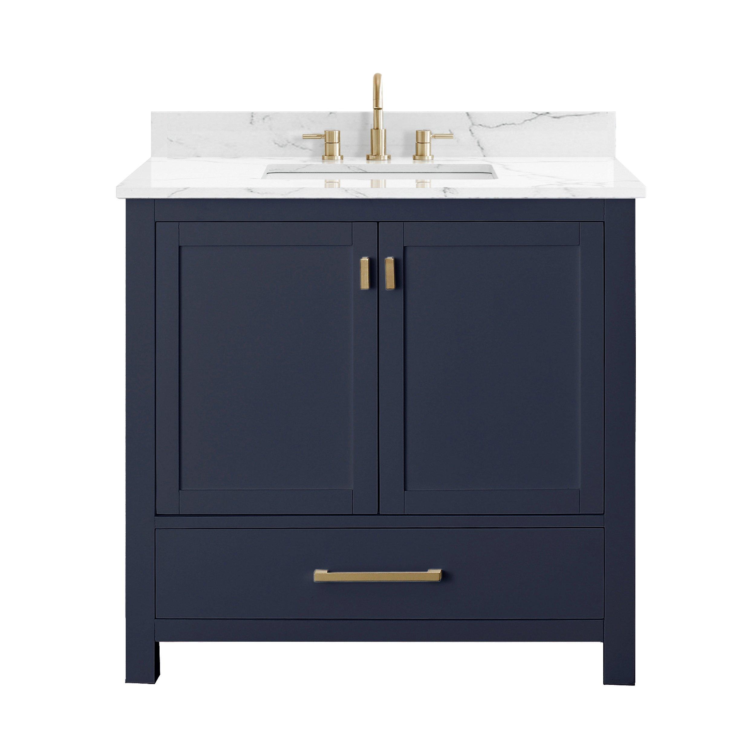 Kent 37 in. Blue Single Vanity with Engineered Cararra Top