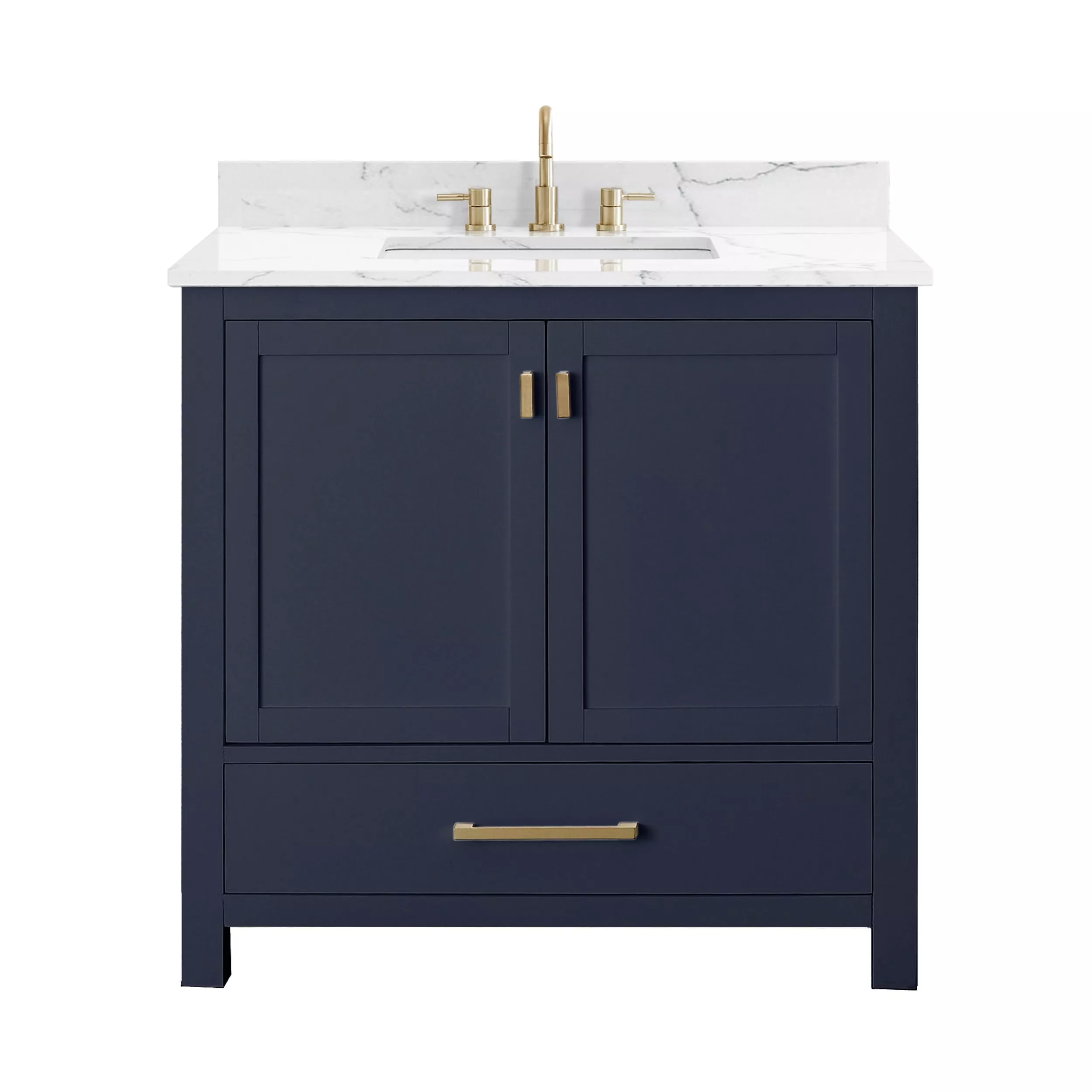 Kent 37 in. Blue Single Vanity with Engineered Cararra Top