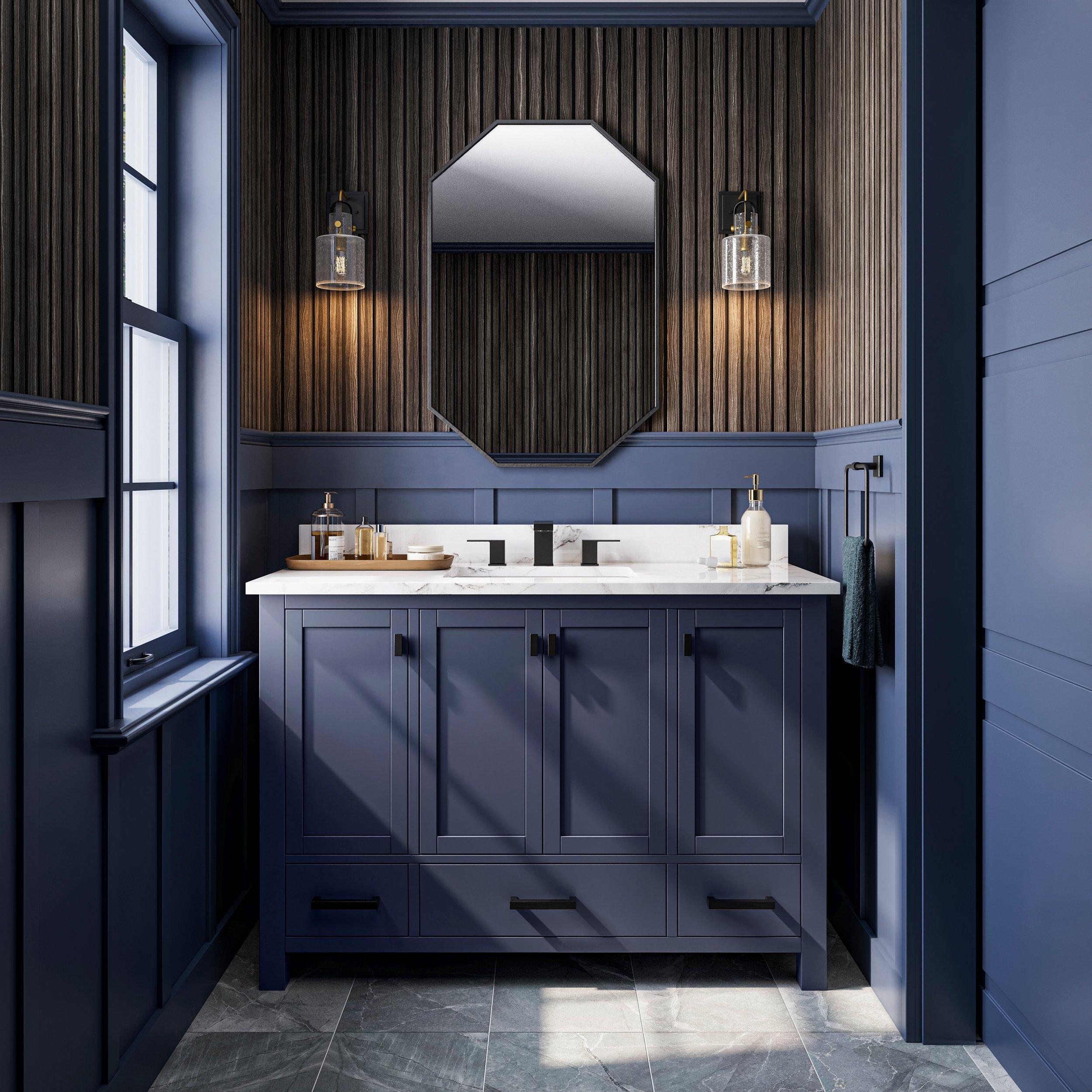 Kent 49 in. Blue Single Vanity with Engineered Cararra Top