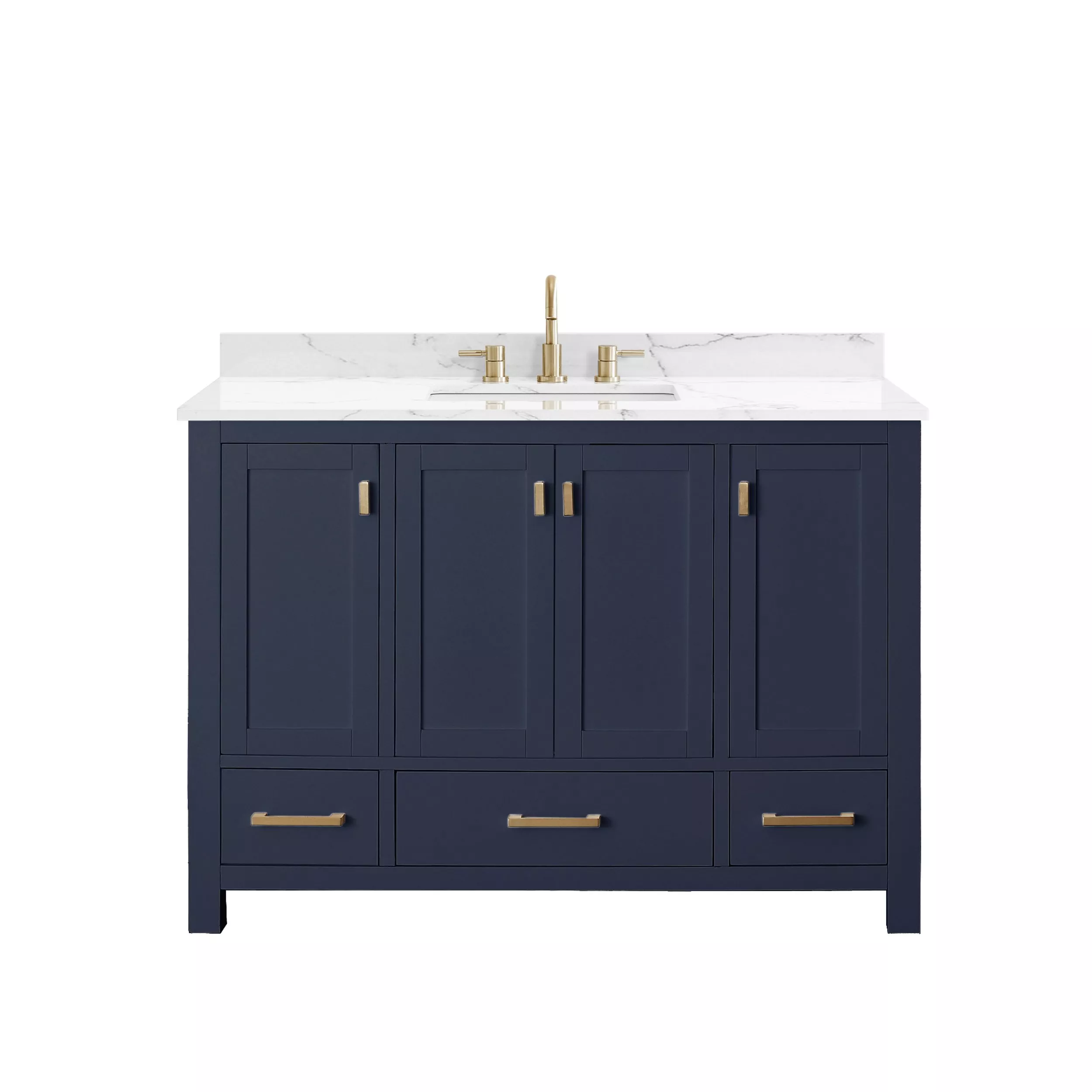 Vanity Art 12 Narrow Bathroom Side Storage Cabinet with Engineered Marble Top - Blue