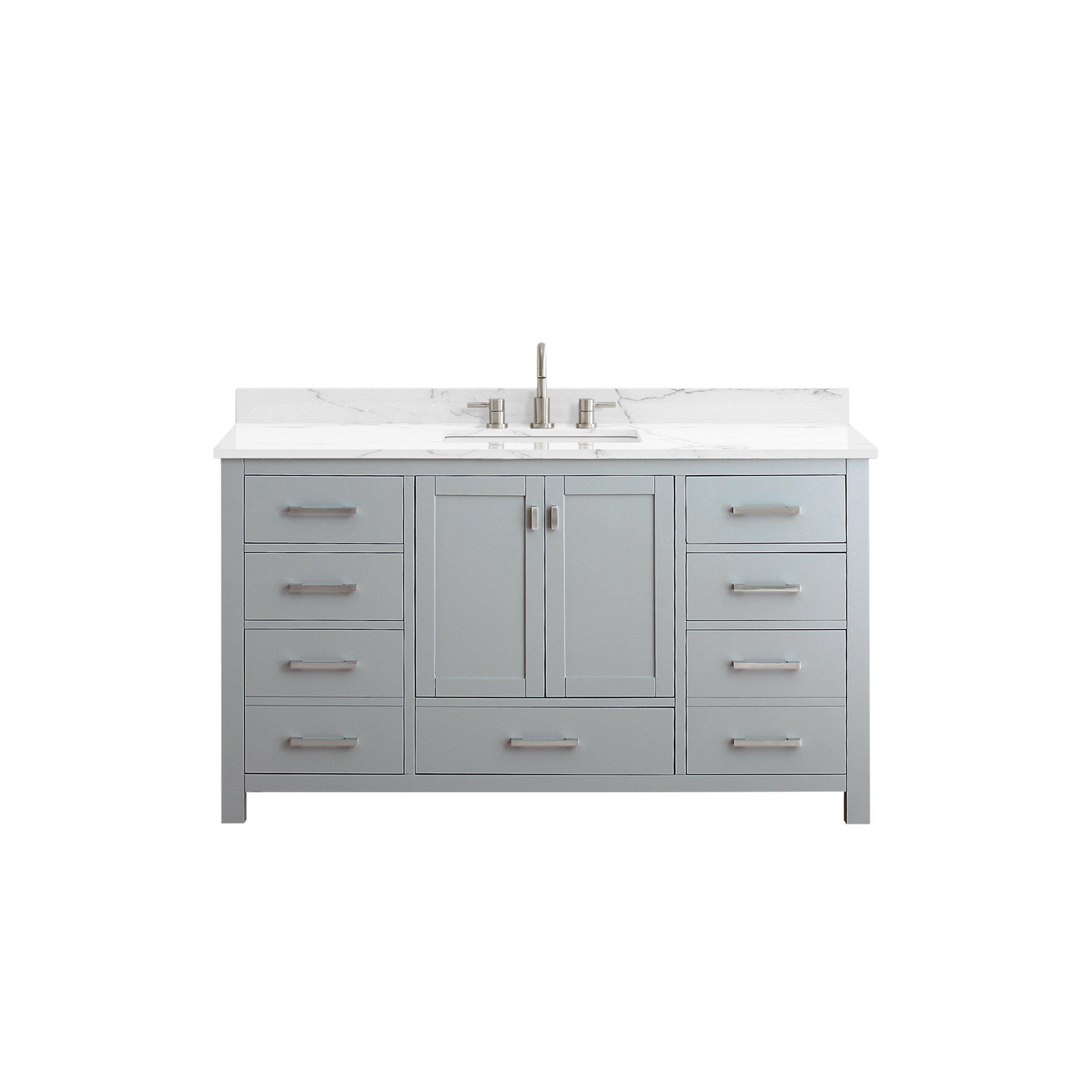 Kent 61 in. Chilled Gray Single Vanity with Engineered Cararra Top