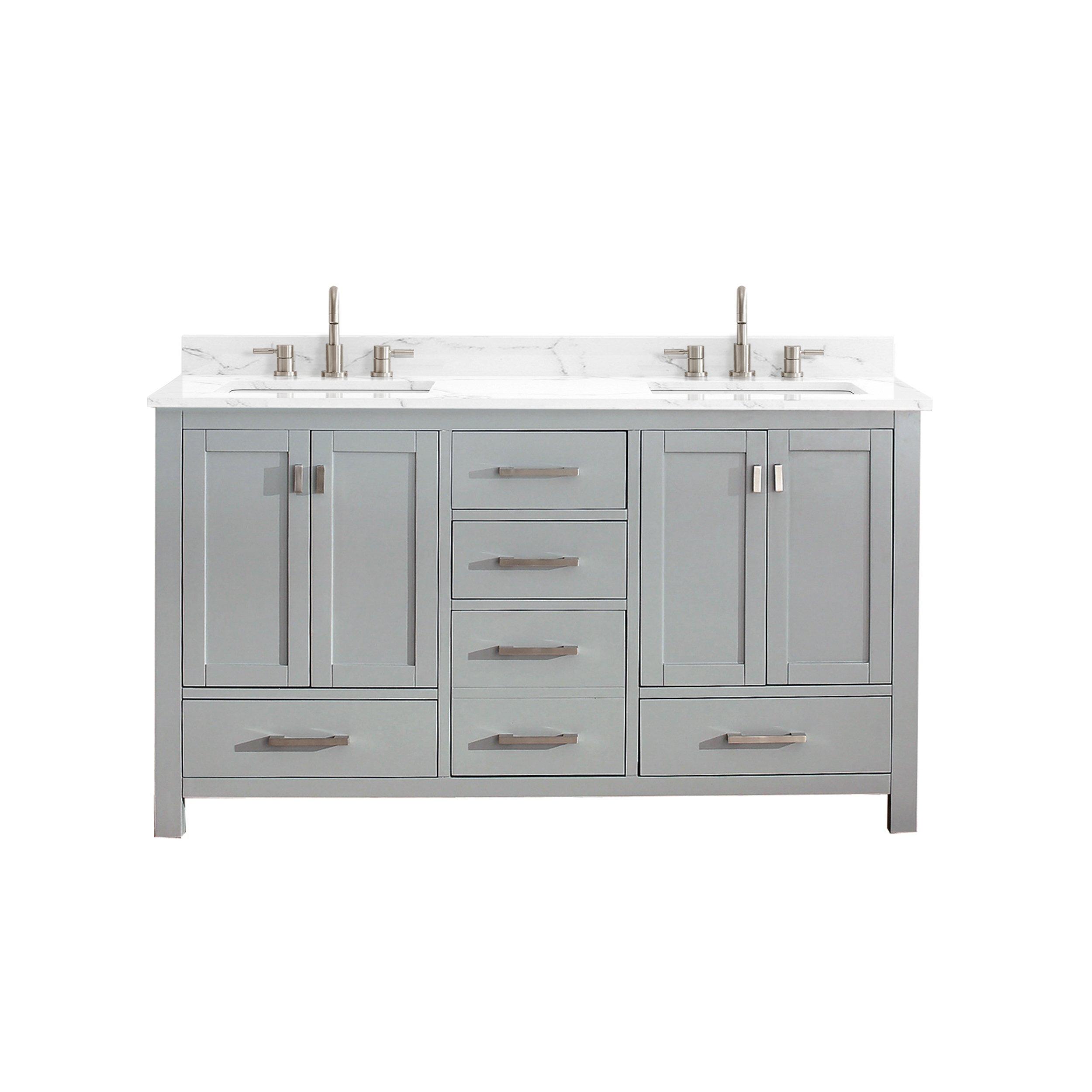 Kent 61 in. Gray Double Vanity with Engineered Cararra Top Floor and Decor