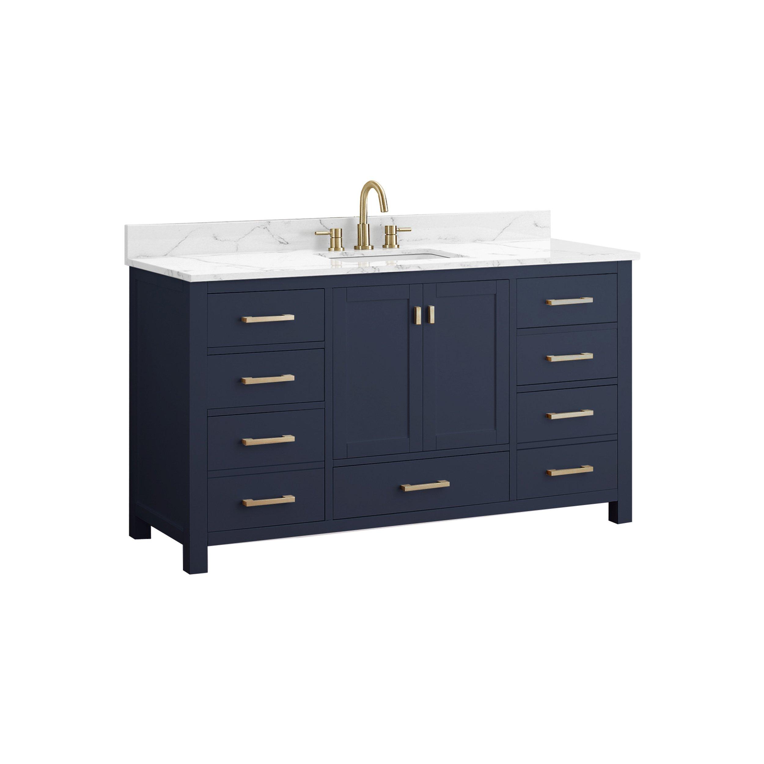 Kent 61 in. Blue Single Vanity with Engineered Cararra Top