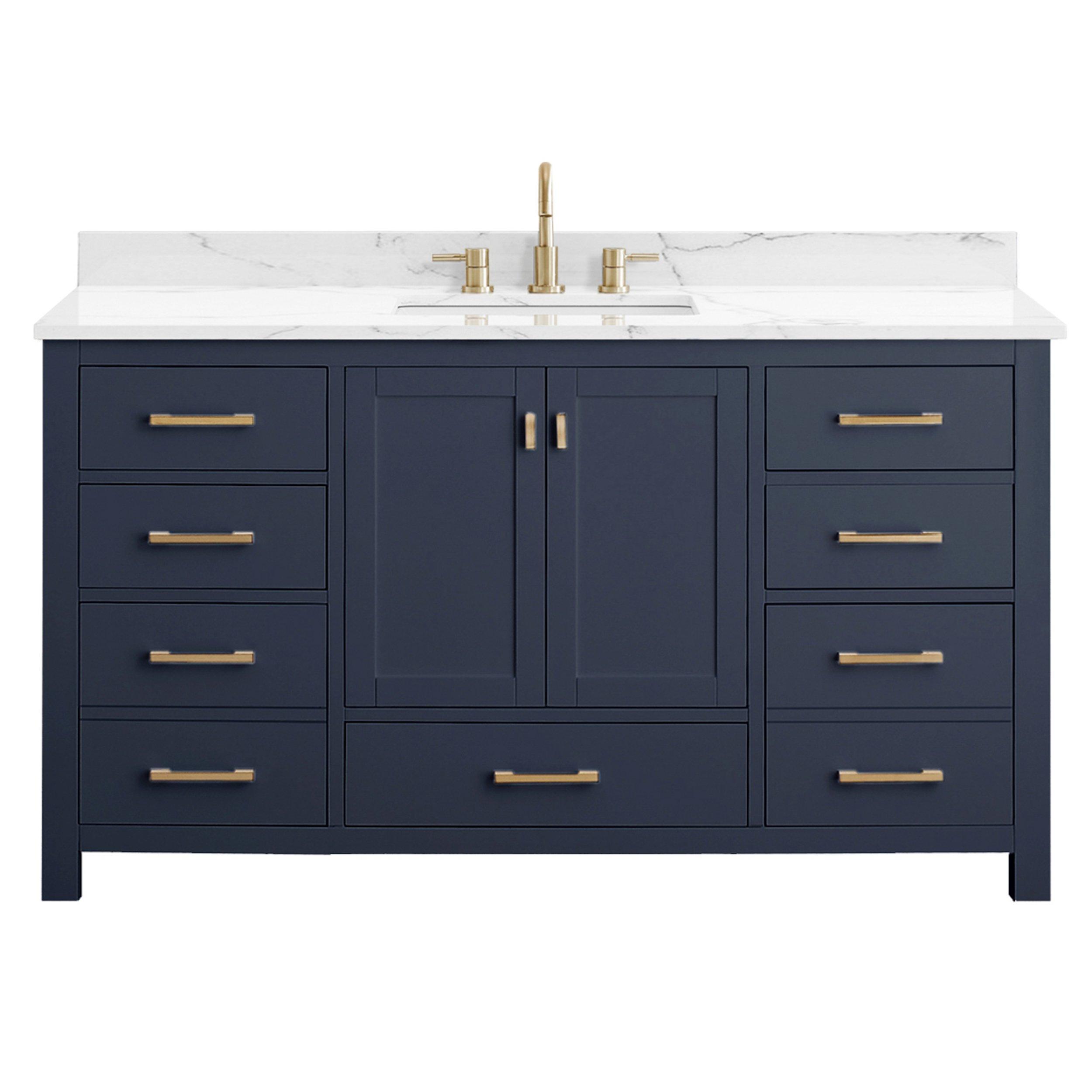 Kent 61 in. Blue Single Vanity with Engineered Cararra Top