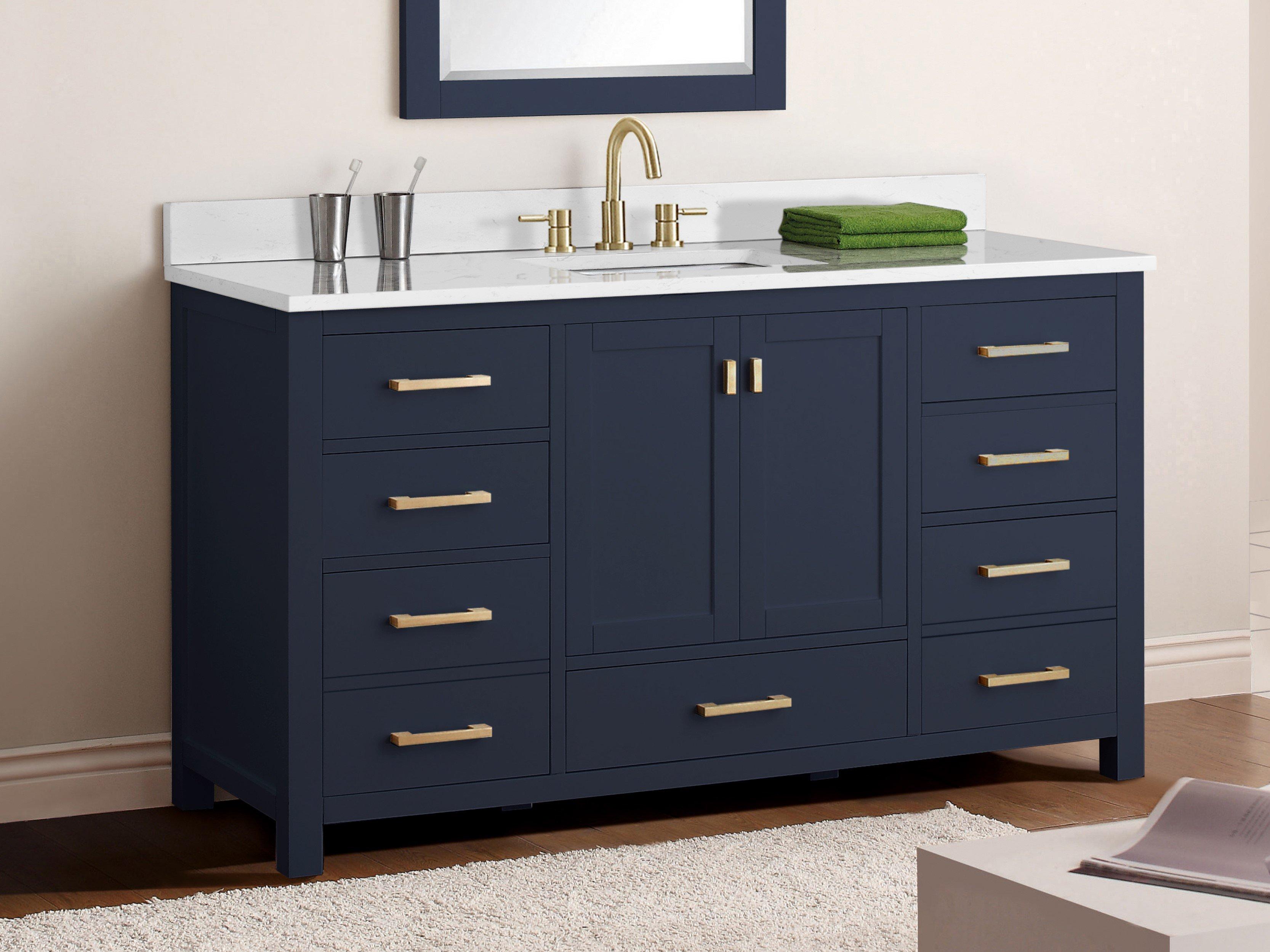 Kent 61 in. Blue Single Vanity with Engineered Cararra Top
