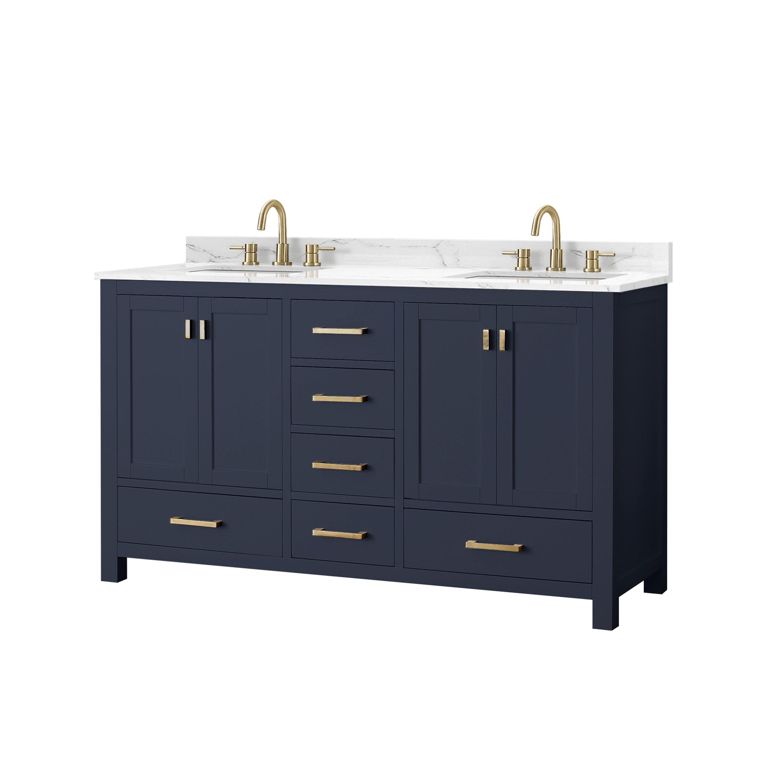 Kent 61 in. Blue Double Vanity with Engineered Cararra Top