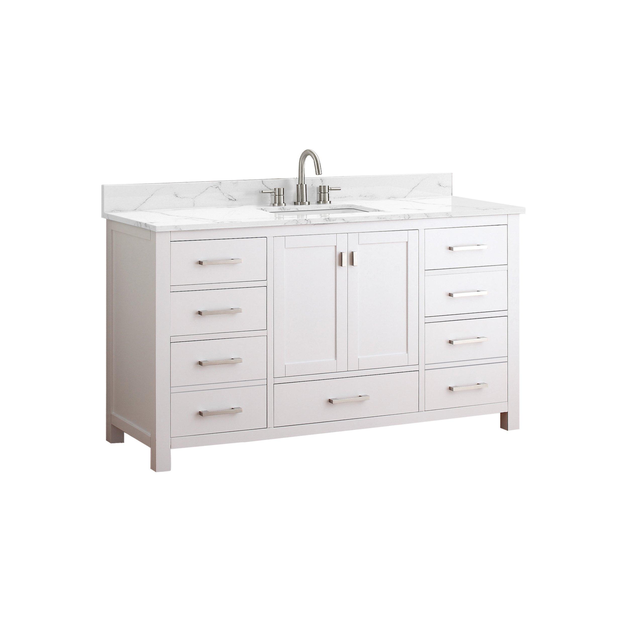 Kent 61 in. White Single Vanity with Engineered Cararra Top Floor and Decor