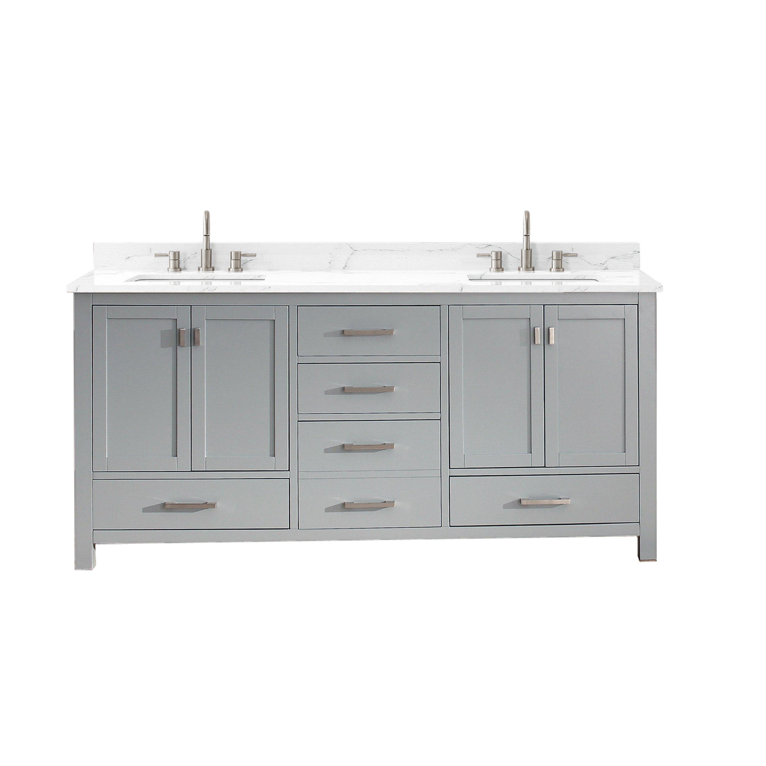 Kent 73 in. Chilled Gray Double Vanity with Engineered Cararra Top
