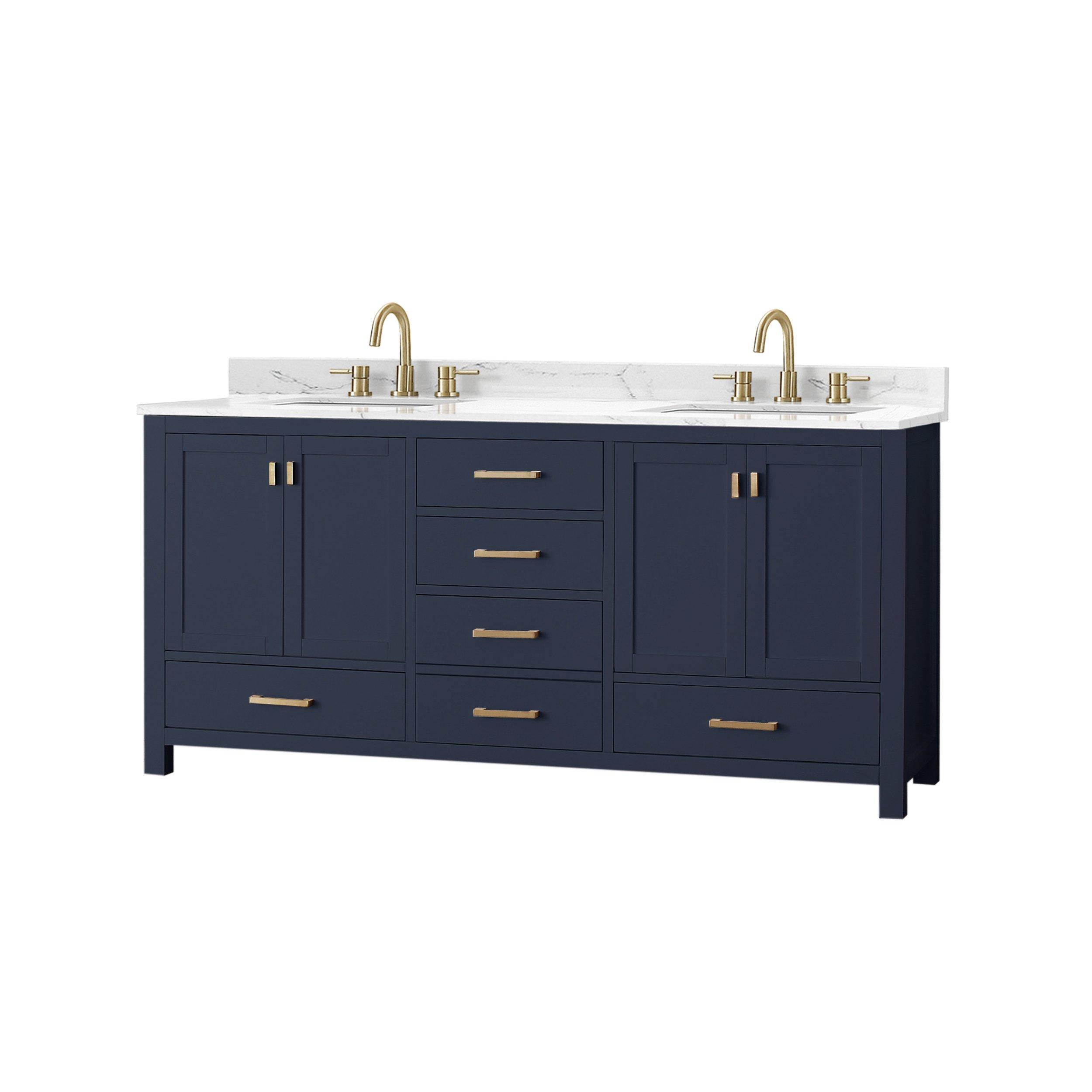 Kent 73 in. Blue Double Vanity with Engineered Cararra Top