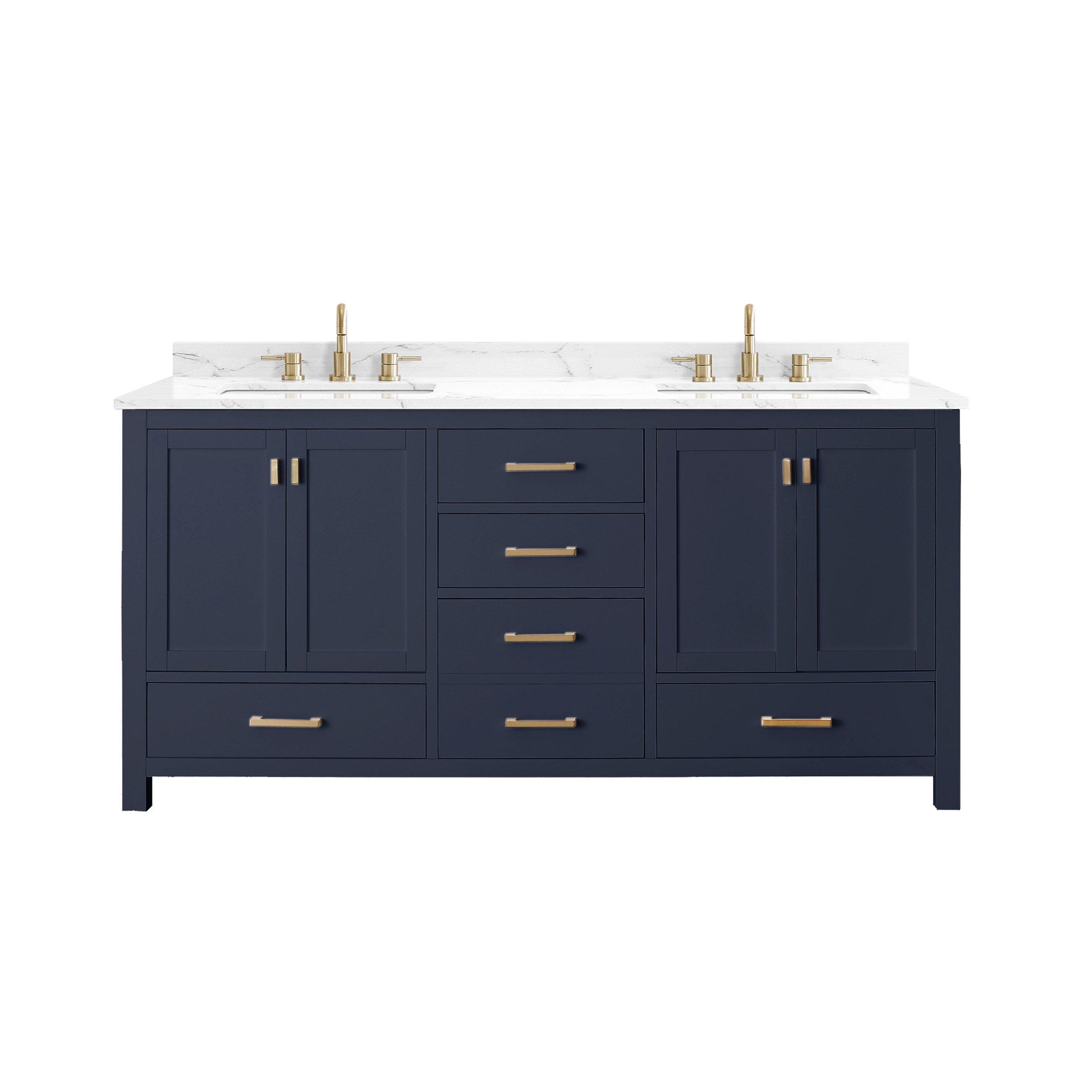 Kent 73 in. Blue Double Vanity with Engineered Cararra Top