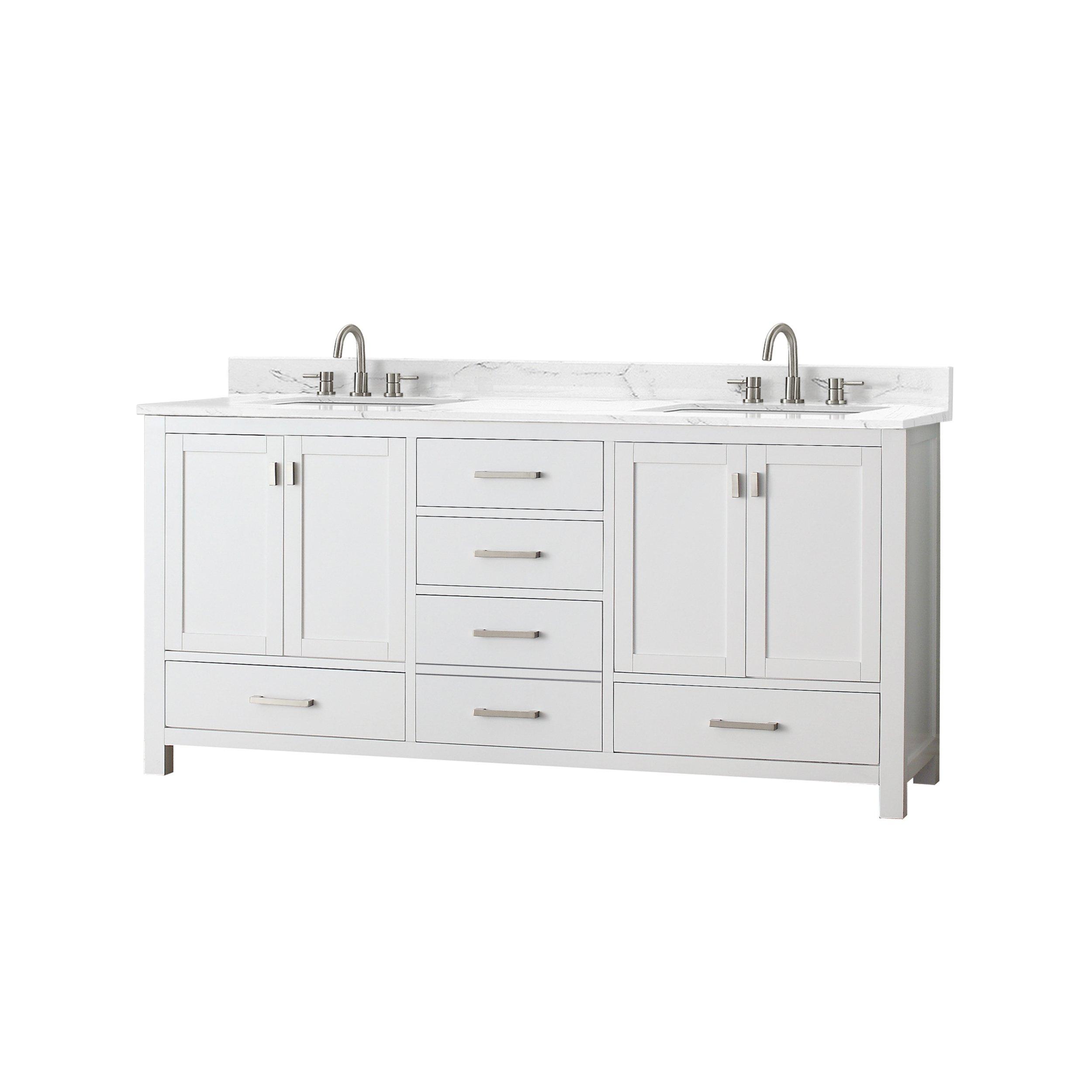Kent 73 in. White Double Vanity with Engineered Cararra Top