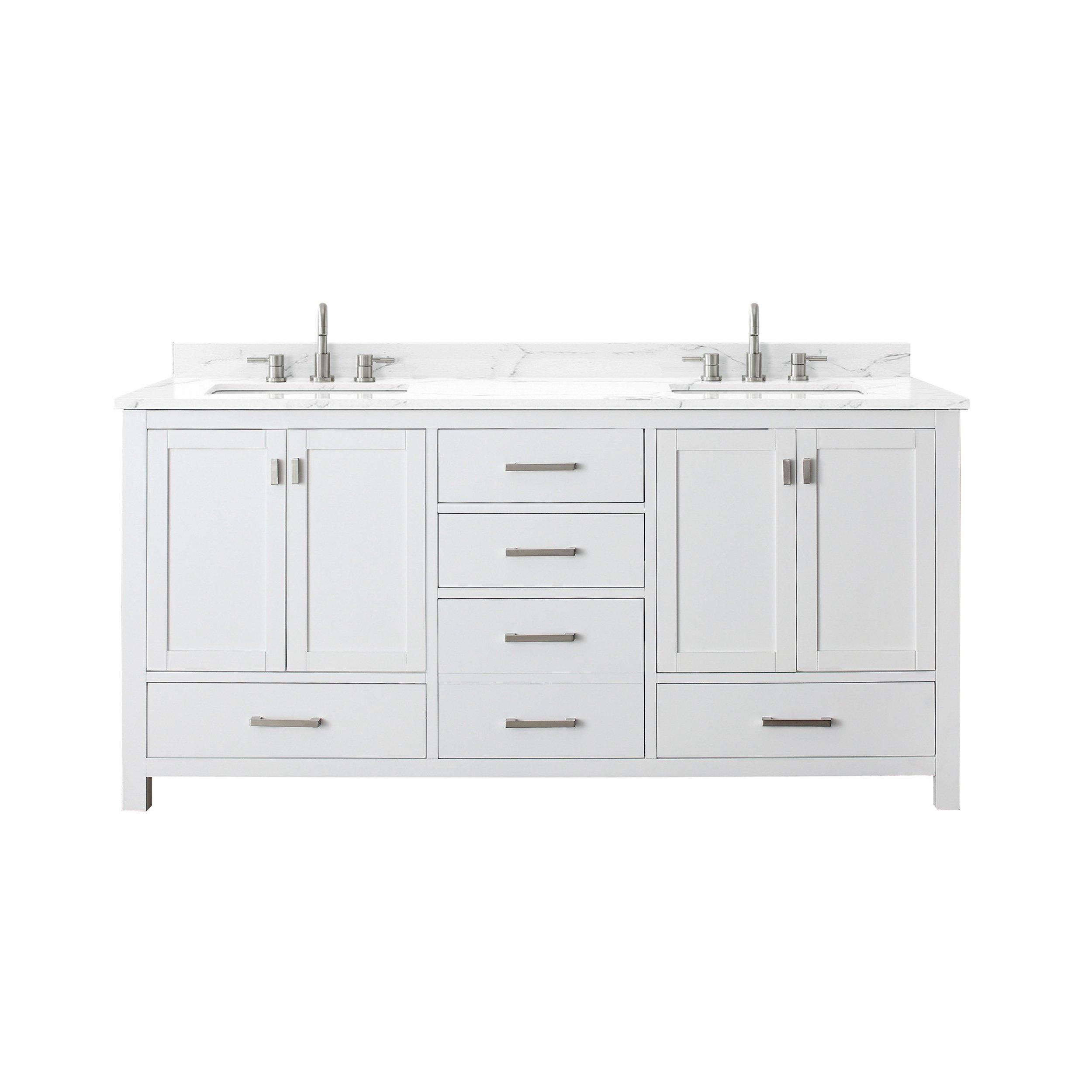 Kent 73 in. White Double Vanity with Engineered Cararra Top