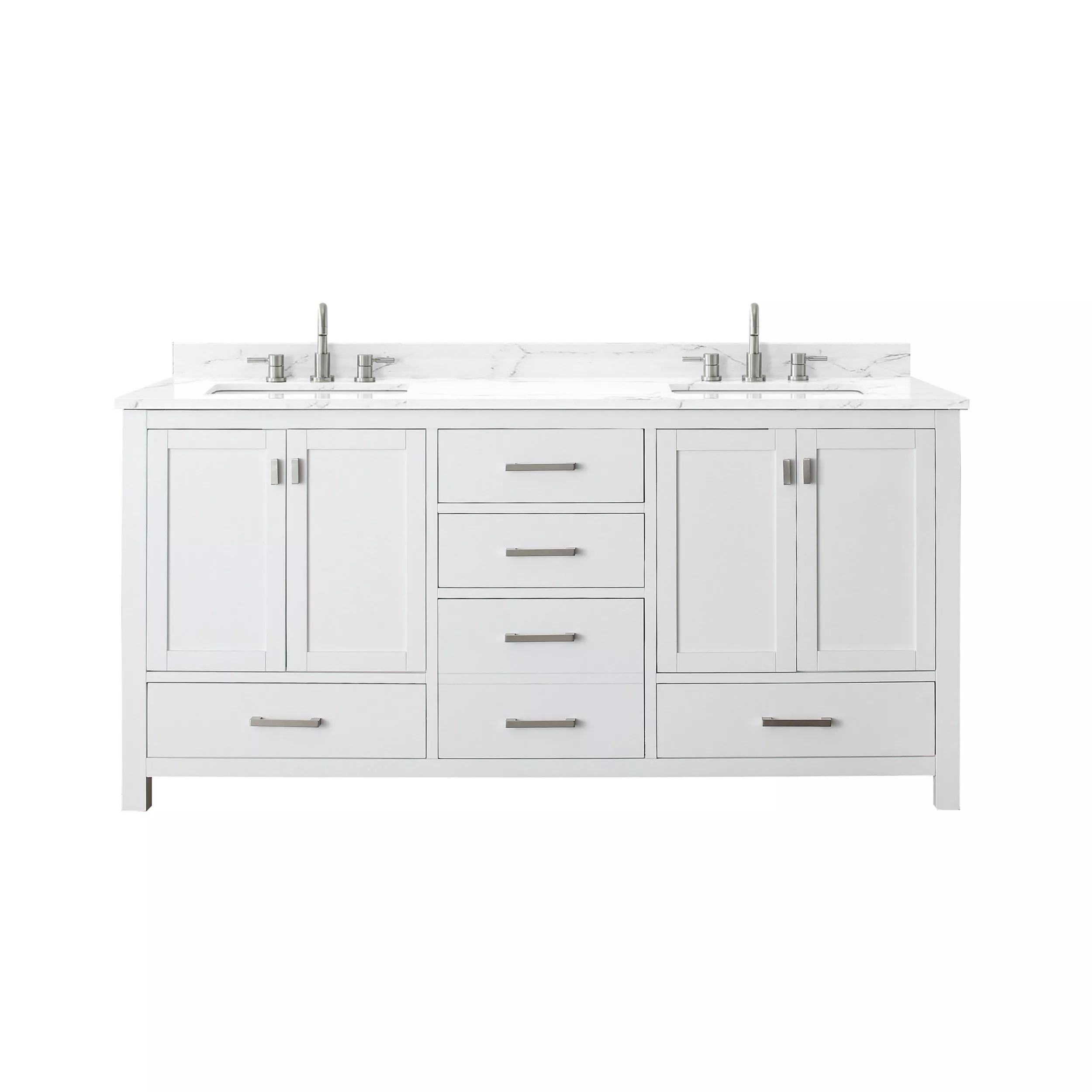 Kent 73 in. White Double Vanity with Engineered Cararra Top Floor and