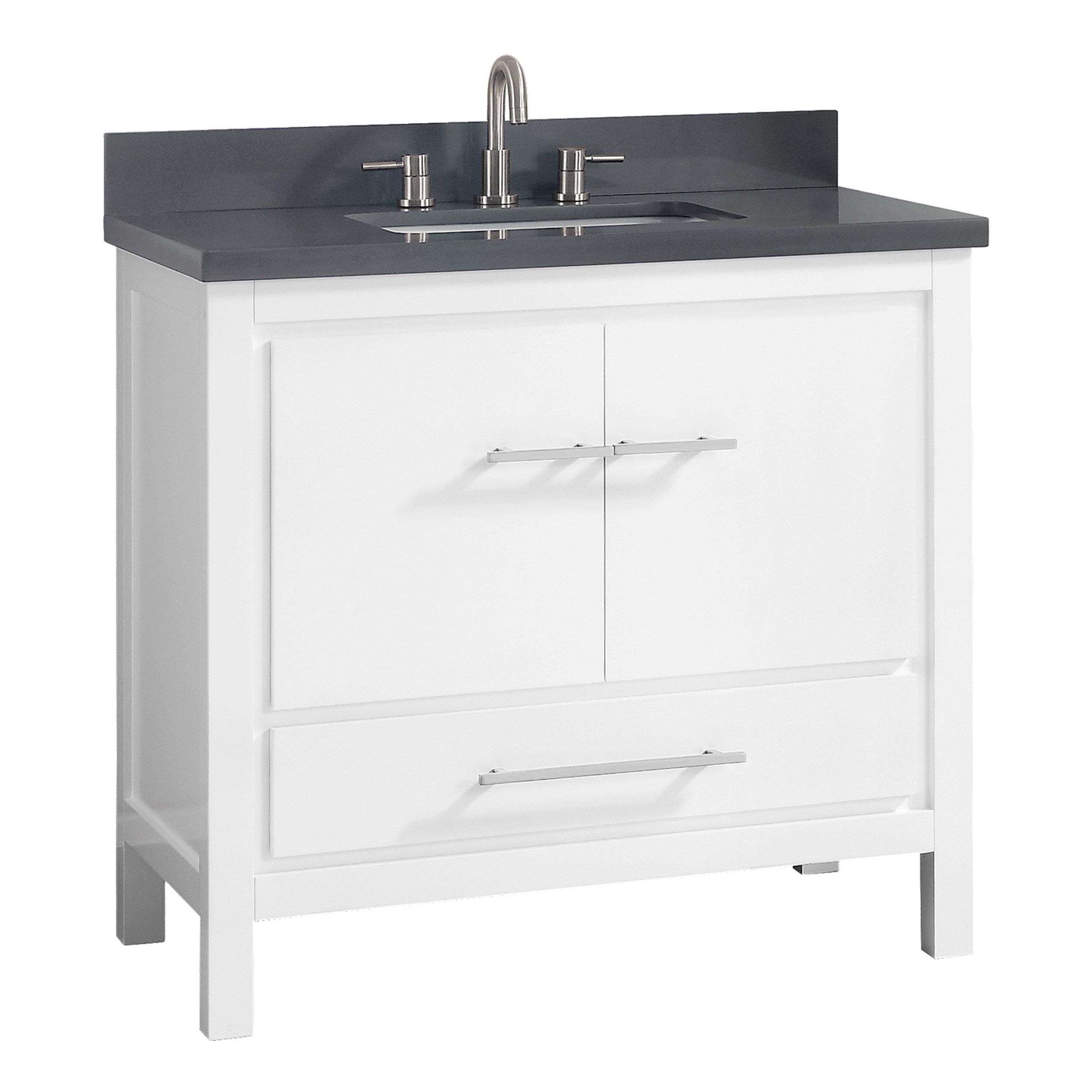 Ryder 37 in. White Single Vanity with Dark Gray Quartz Top